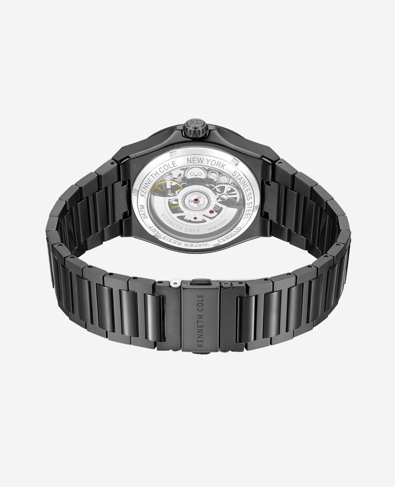 Kenneth Cole Reaction Watches Skeleton Automatic orologio con bracciale nero in acciaio