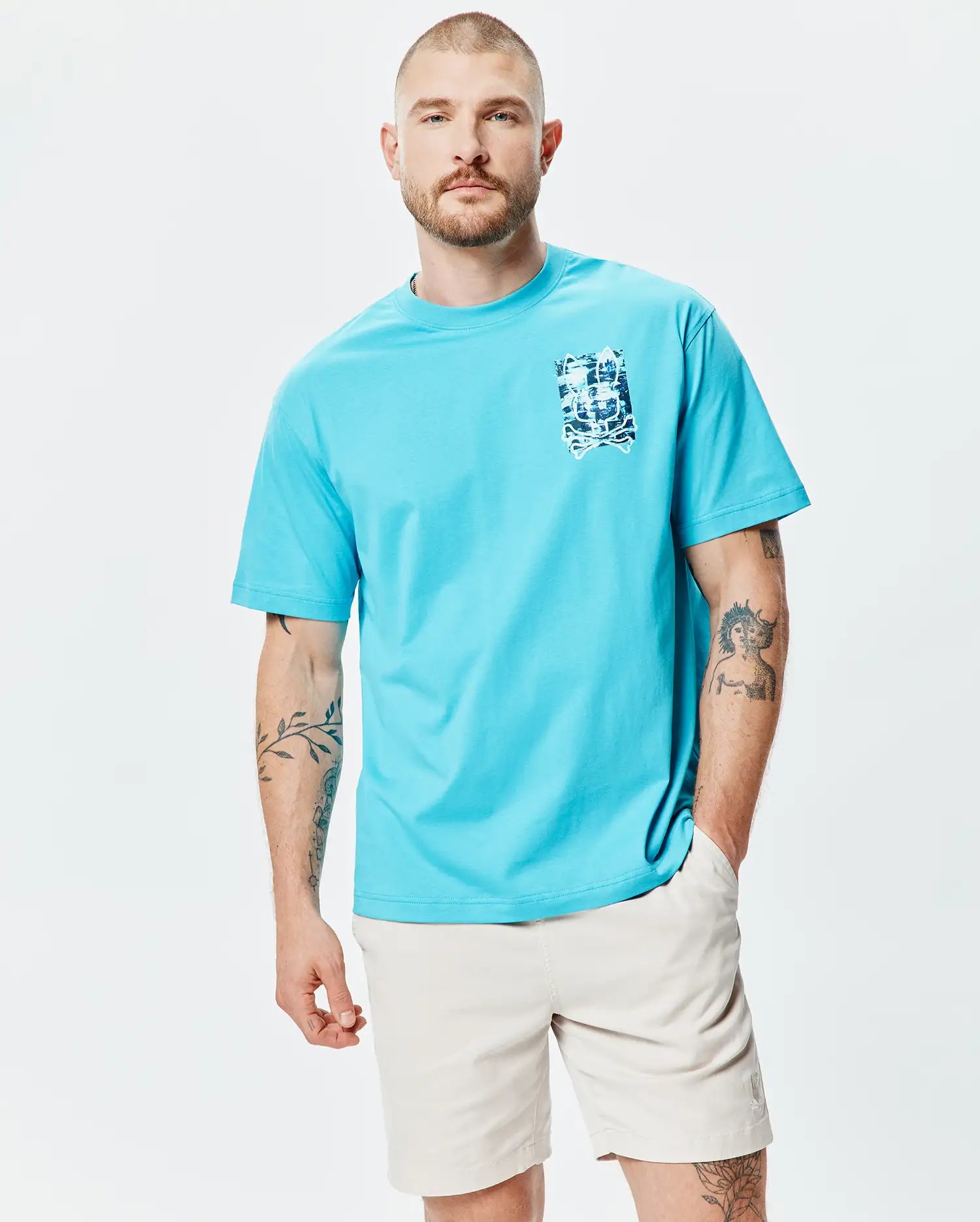 Psycho Bunny Men's Tees Isaac Oversized Tee maglietta Maui Blue cotone