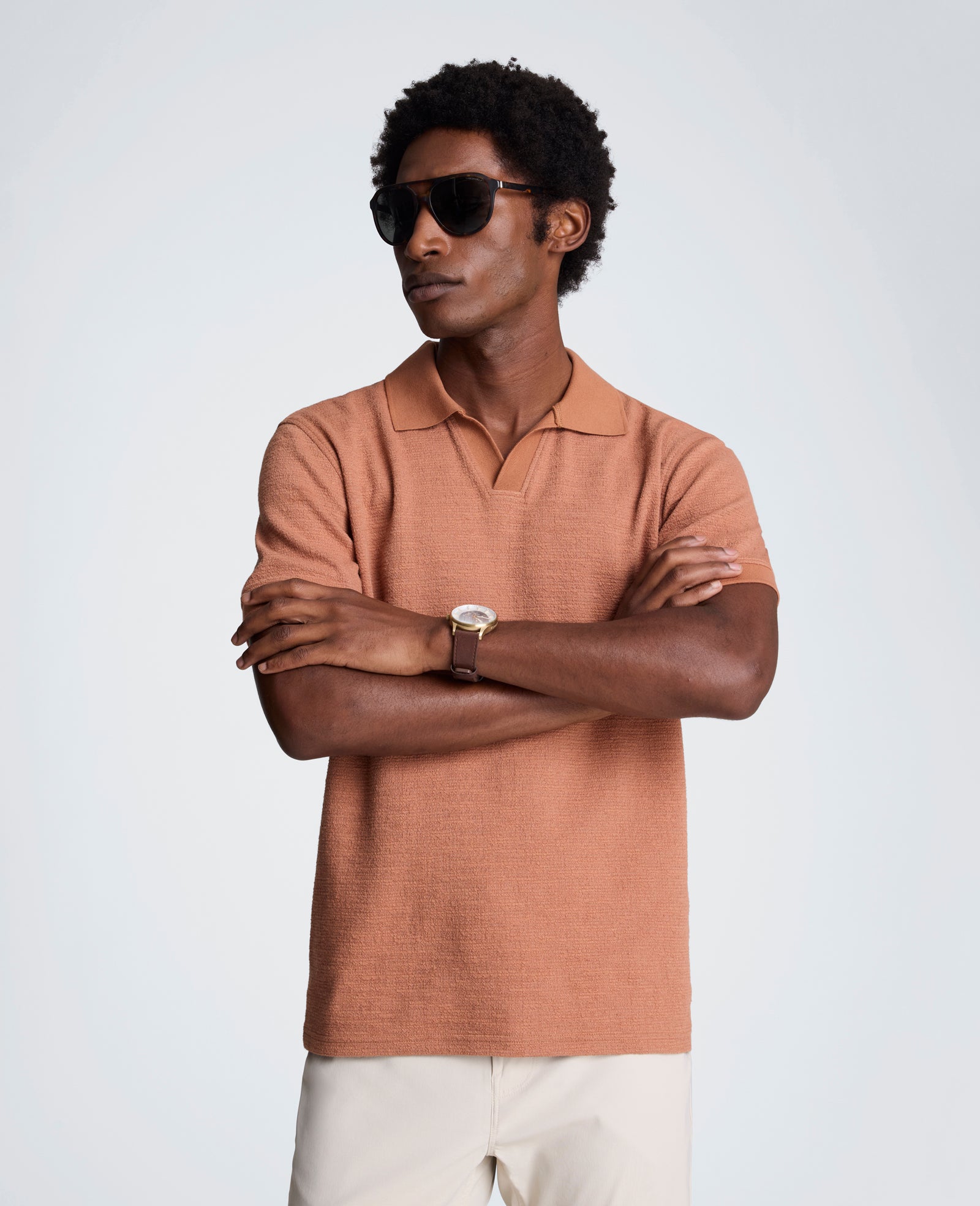 Kenneth Cole Reaction Clothing Short Sleeve Johnny Collar Polo with Ribbing polo clay a coste