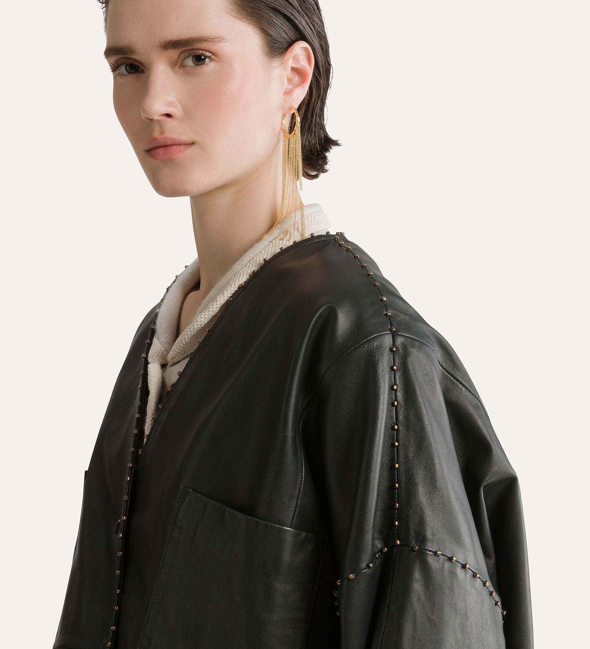 Forte capispalla e kimono beaded nappa leather kimono jacket giacca petrolio in pelle