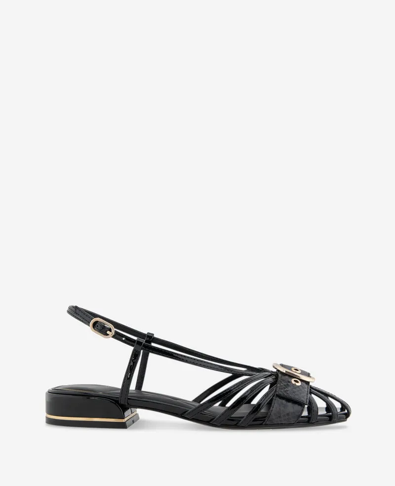 Kenneth Cole Reaction Shoes Farrah Patent Caged In Buckle Sandal sandalo nero