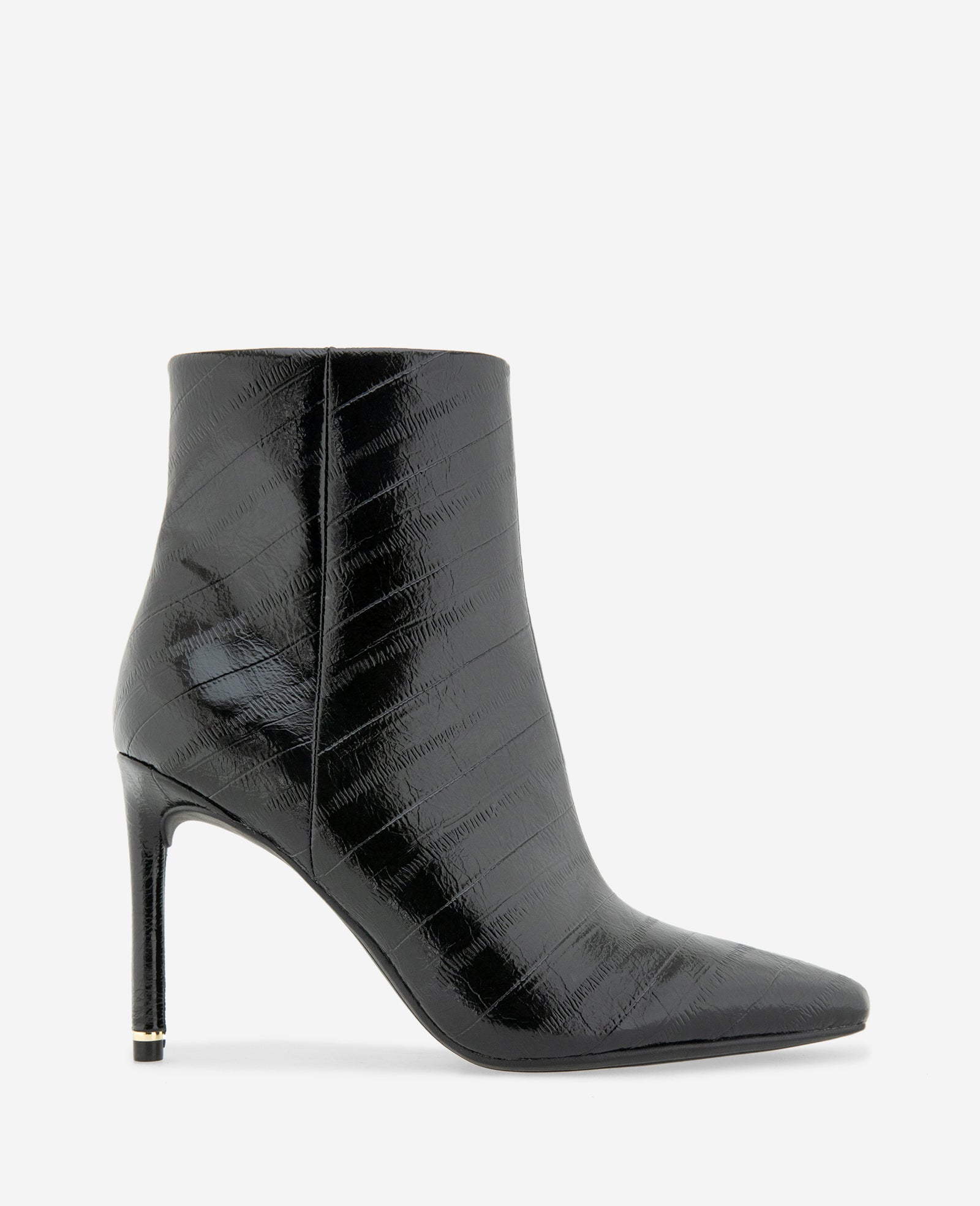 Kenneth Cole Reaction Shoes Quincy Embossed Eel Heel Ankle Bootie stivaletti neri tacco in pelle