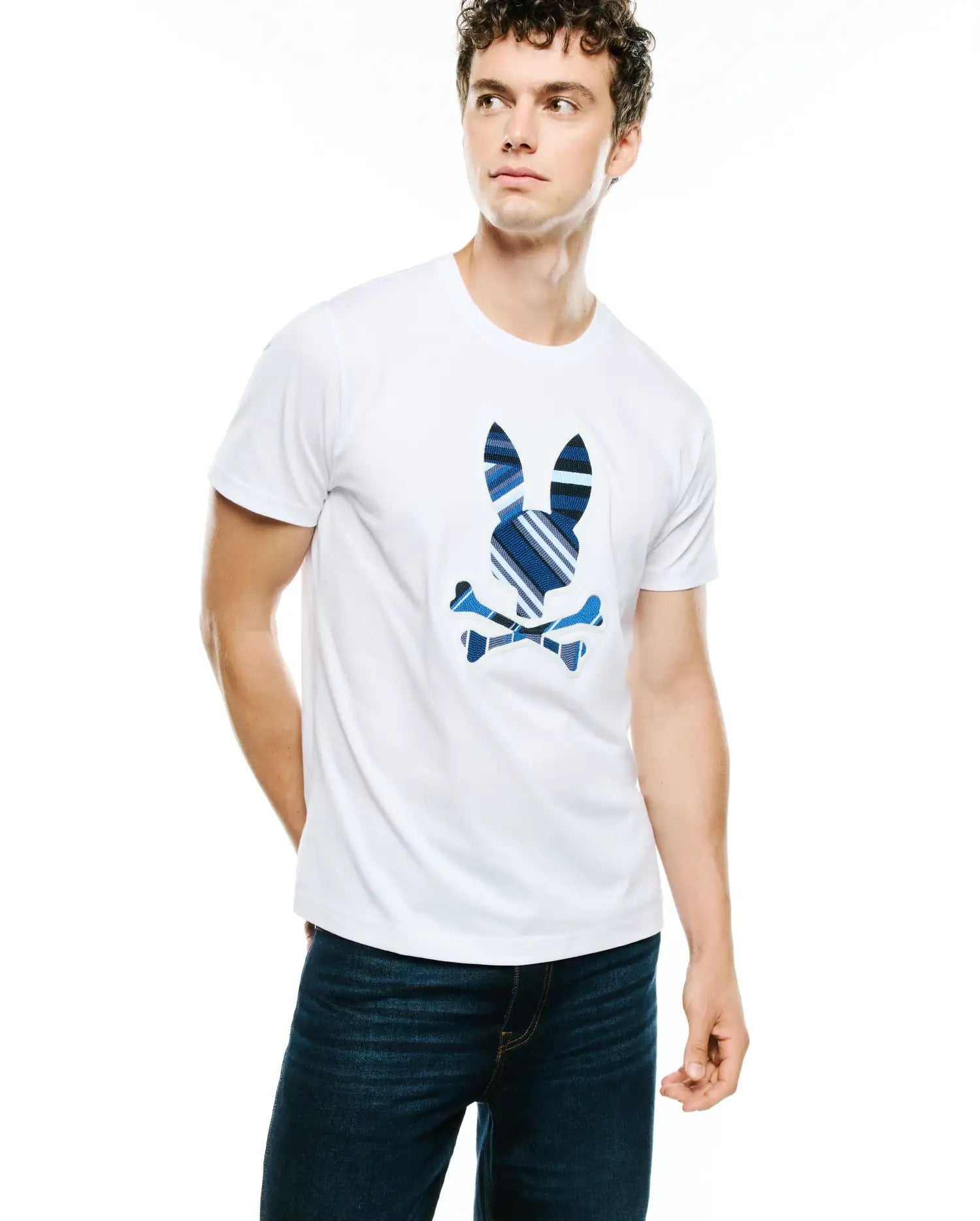 Psycho Bunny Men's Tees Drew Graphic Tee T-shirt bianca in cotone Pima