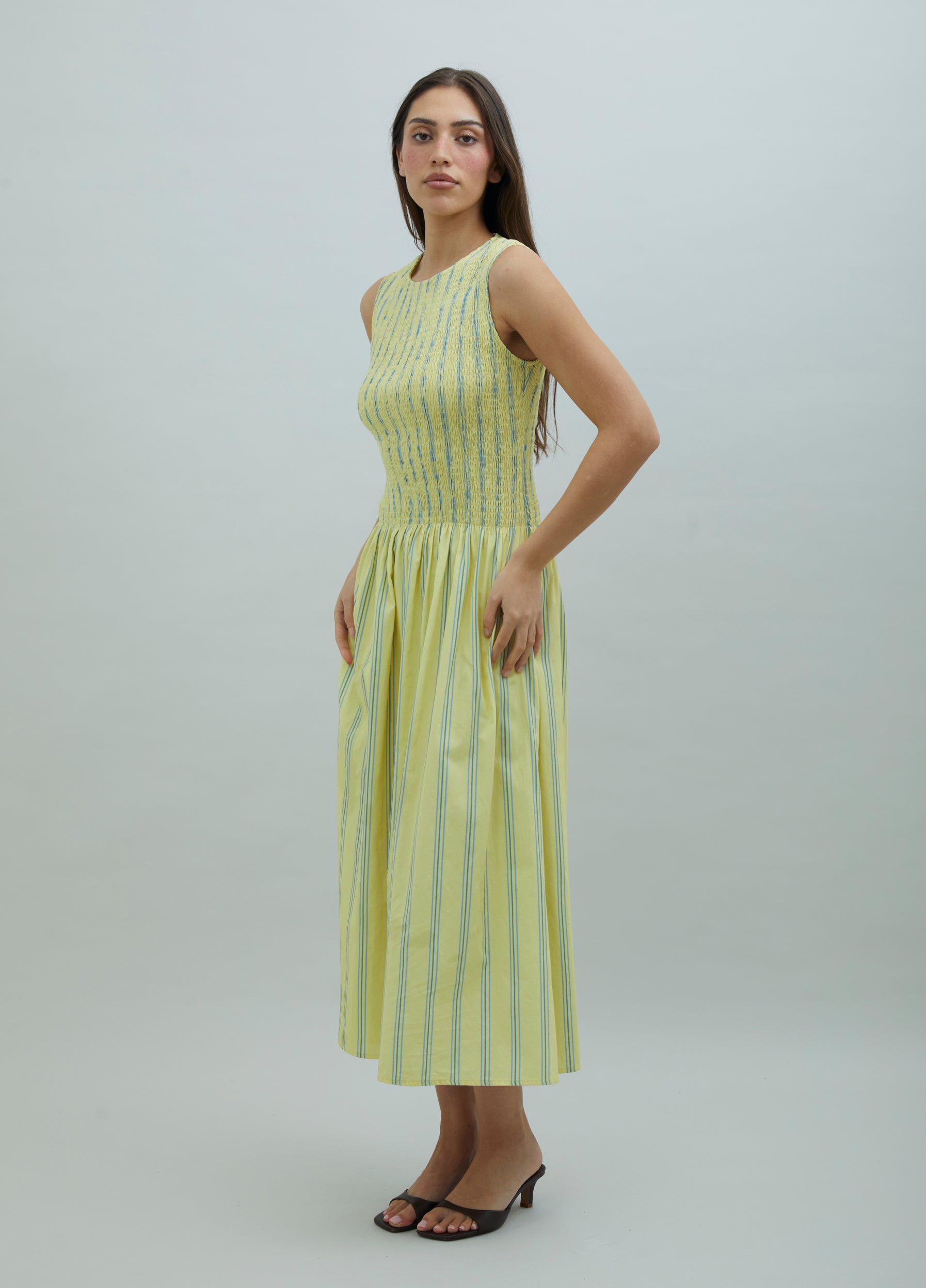 House Of Sunny Women's Dresses STRIPED RUCHED DRESS vestito midi righe