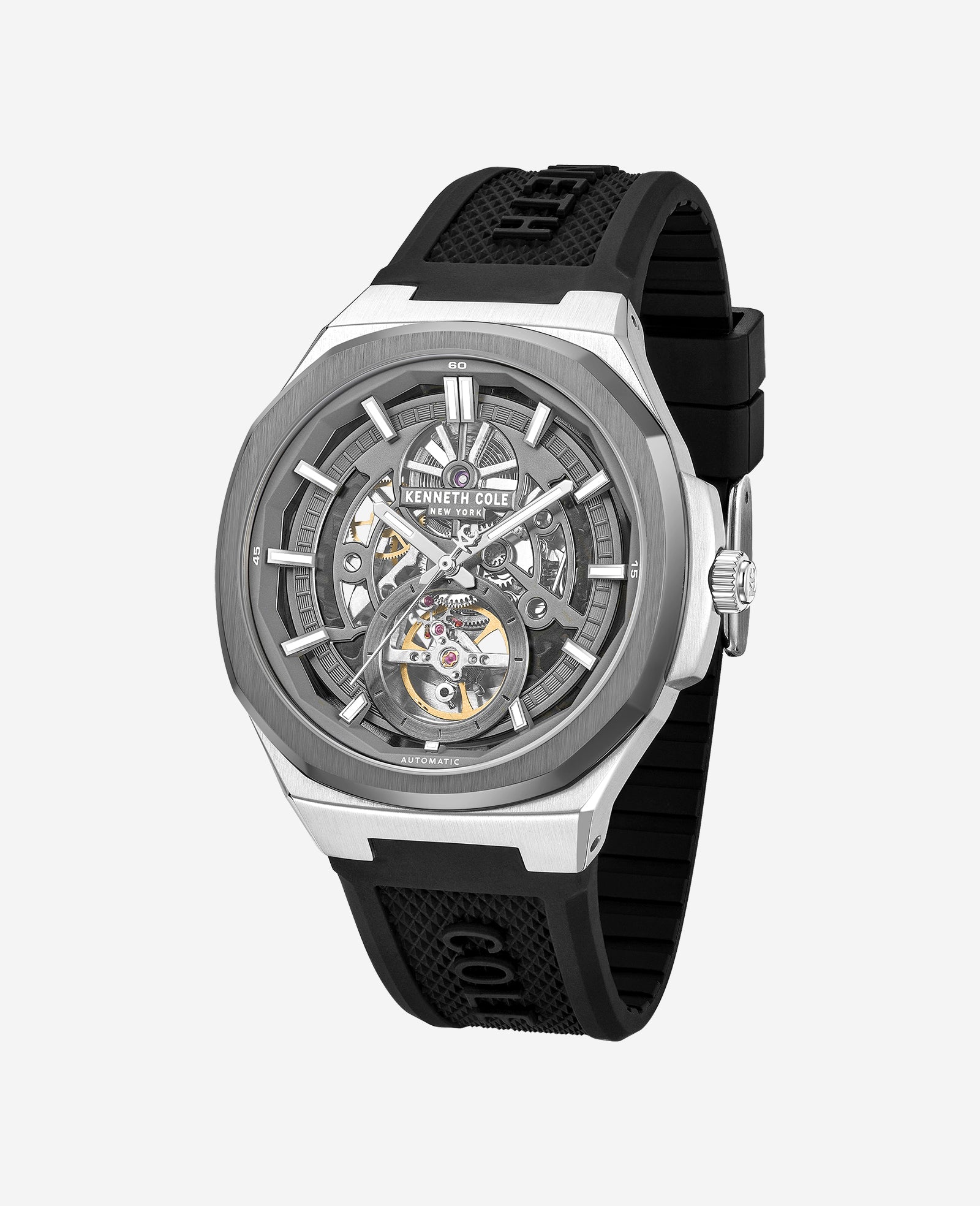 Kenneth Cole Reaction Watches Skeleton Automatic Silicone Strap Watch orologio nero automatico