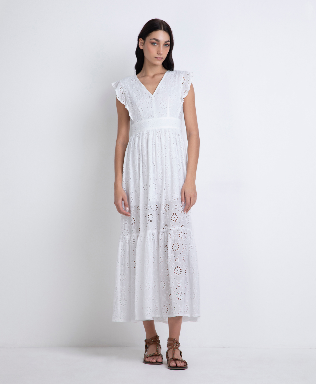 Markup Donna Vestiti Abito lungo in pizzo sangallo abito in cotone