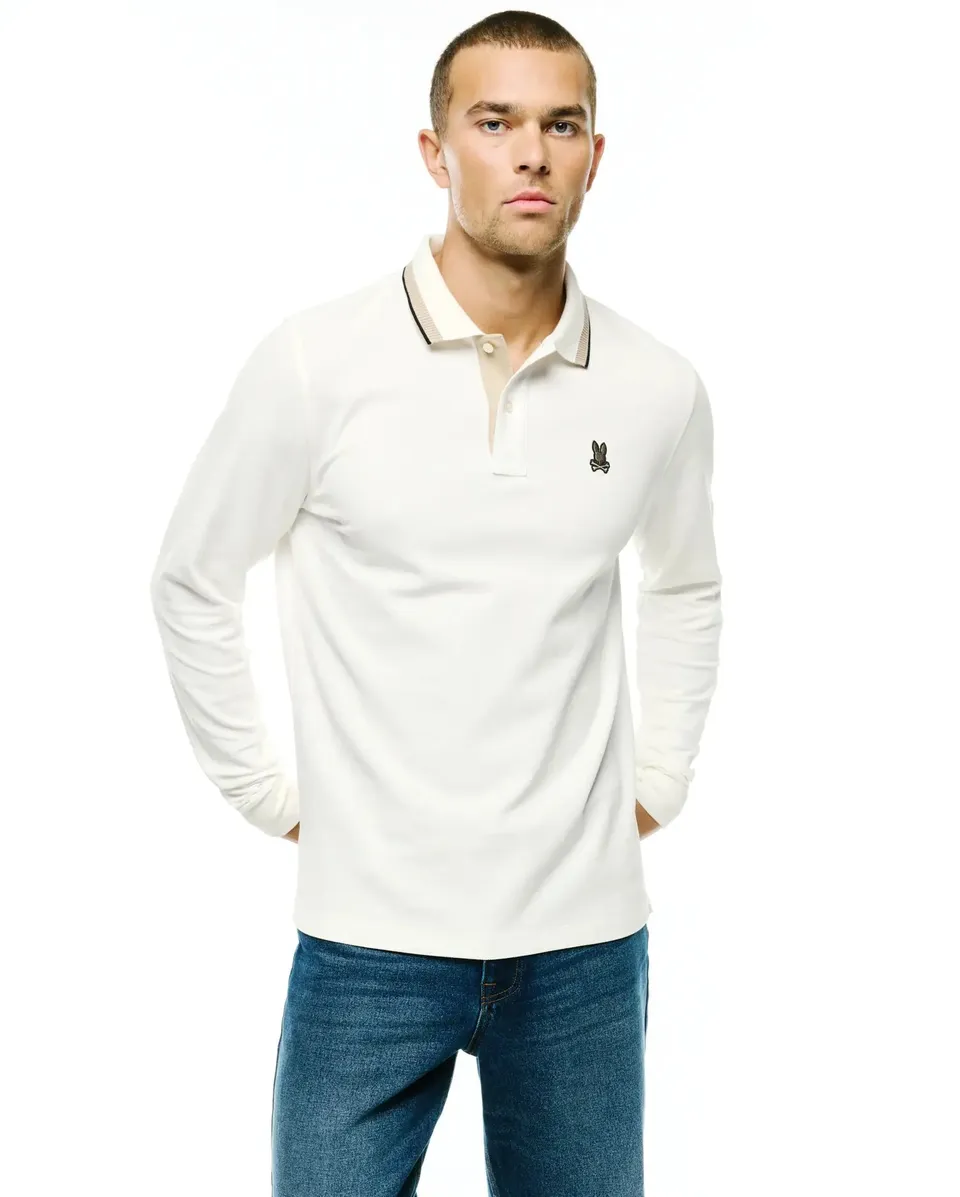 Psycho Bunny Men's Polos Grover Piqué polo uomo ecru cotone Pima