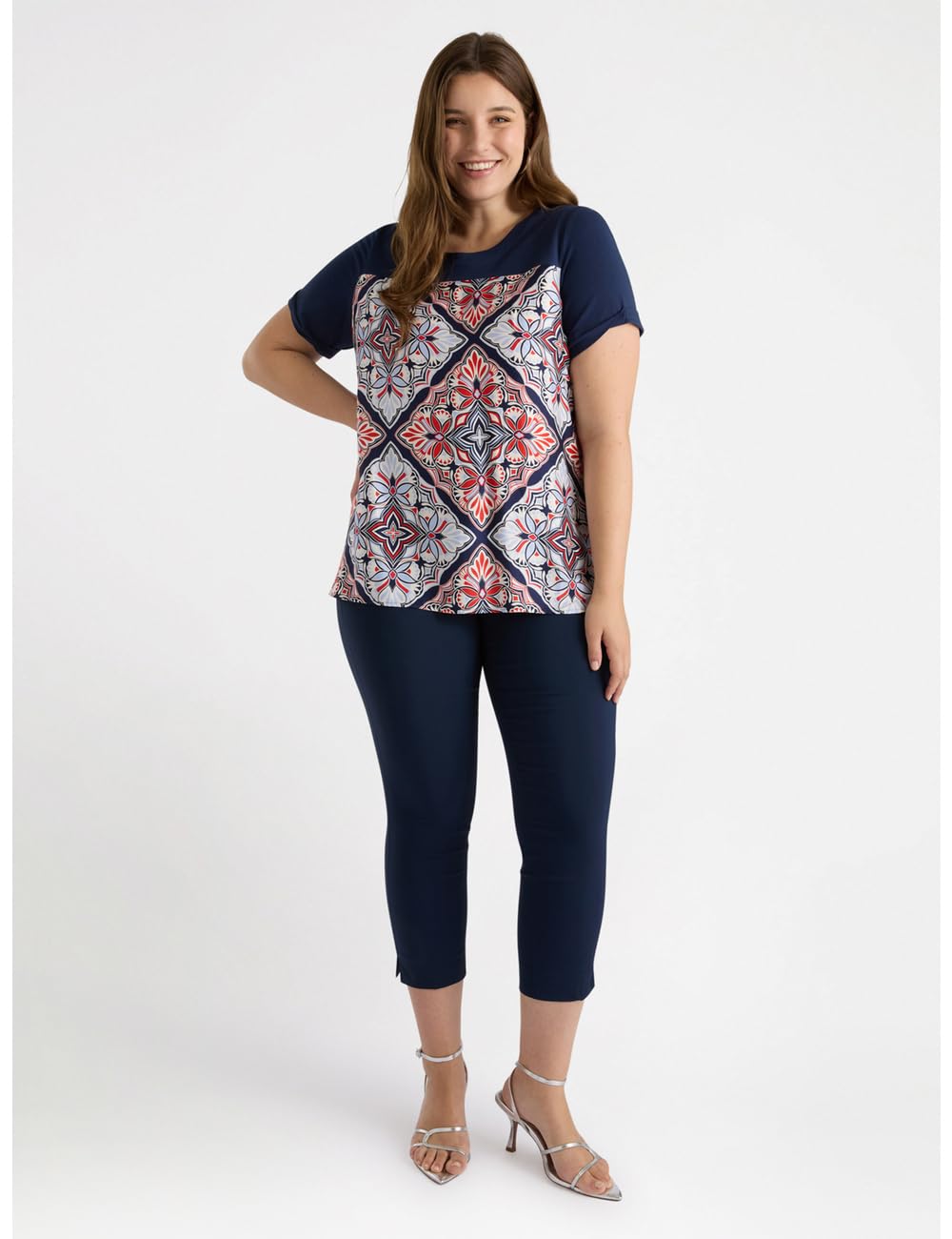 Fiorella Rubino Top e t-shirt T-Shirt con Inserto Stampato t-shirt M Plus jersey blu