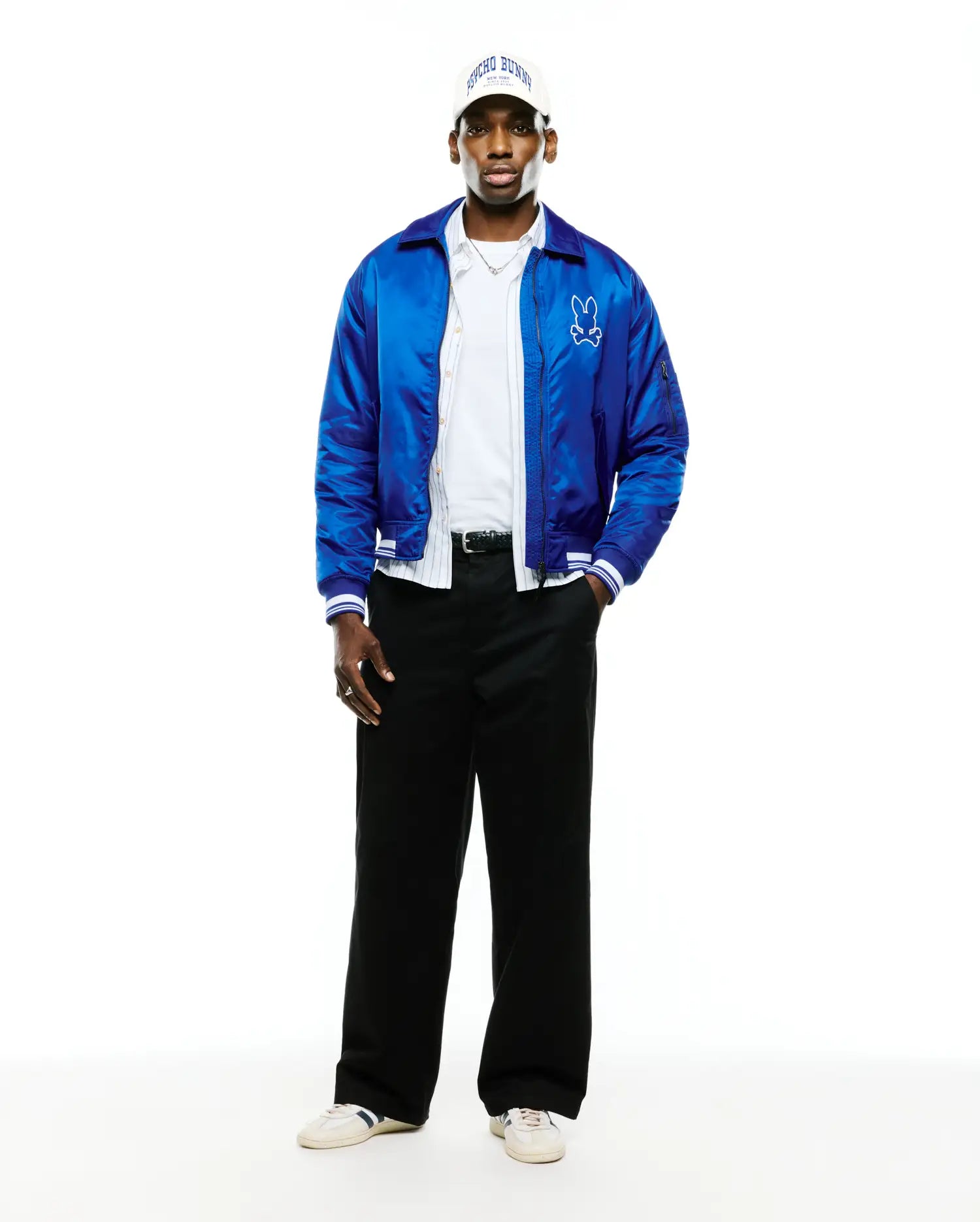 Psycho Bunny Jackets Men's Nathaniel Satin Coach Jacket MO1100068 giacca blu in raso