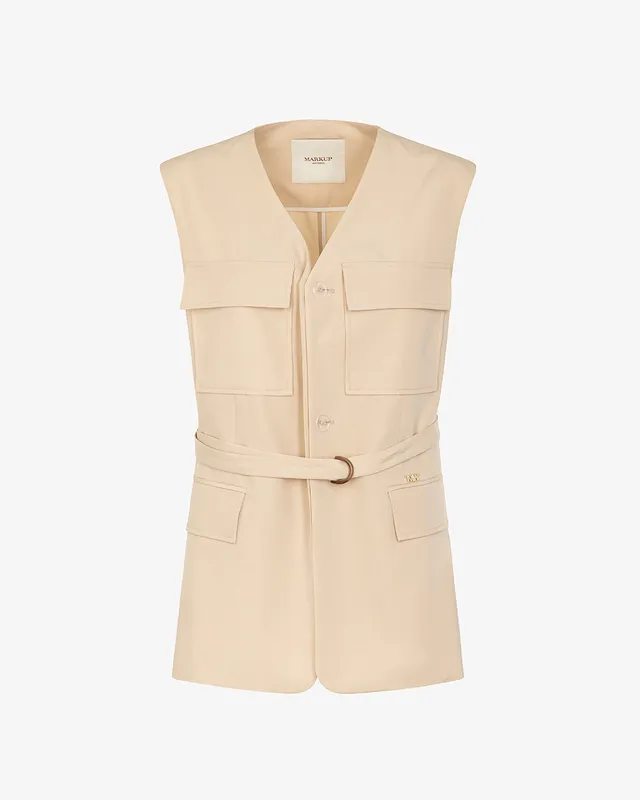 Markup Donna Giacche & Giubbotti Gilet tasconato in misto lino con cintura