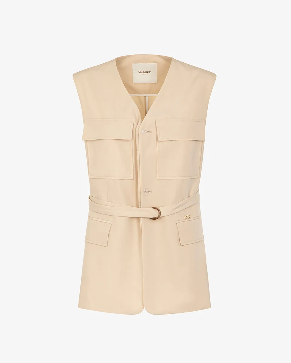 Markup Donna Giacche & Giubbotti Gilet tasconato in misto lino con cintura