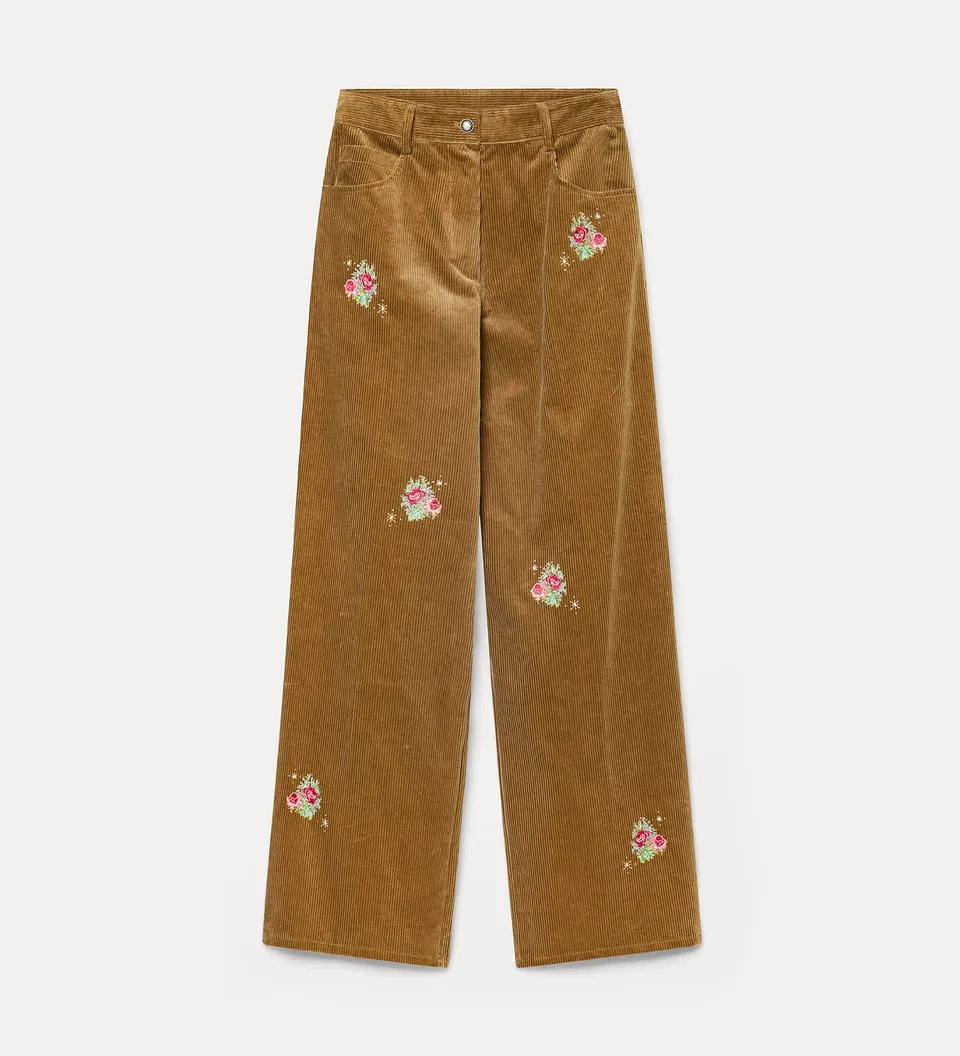 Forte pantaloni pantaloni a coste Bouquet camel, cotone