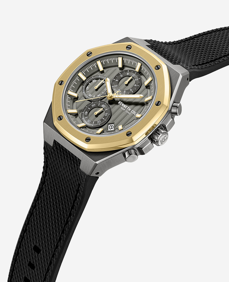 Kenneth Cole Reaction Watches Dress Sport Chronograph Two-Tone Silicone Strap Watch orologio nero oro cronografo