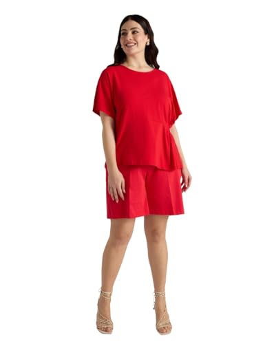 Fiorella Rubino Top e t-shirt T-Shirt con Pieghe Laterali XS Plus nero rosso in cotone