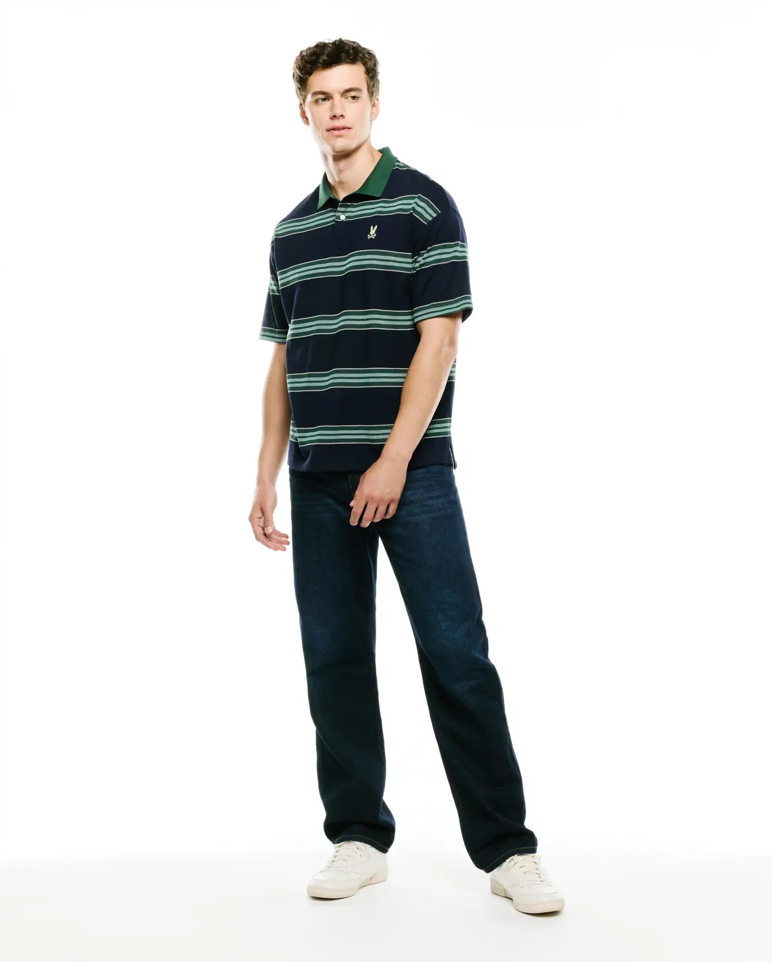 Psycho Bunny Men's Polos Drew Striped Pique Polo polo Baritone Blue