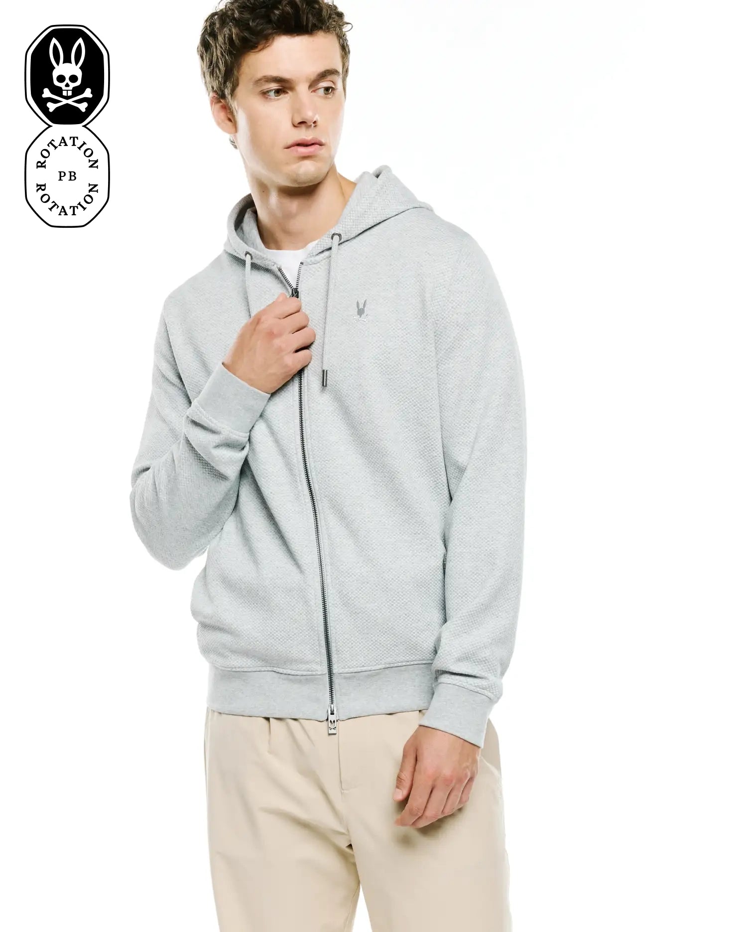 Psycho Bunny Men's Sweatshirts & Hoodies Marc Textured Full Zip Hoodie MT0500199 felpa grigia