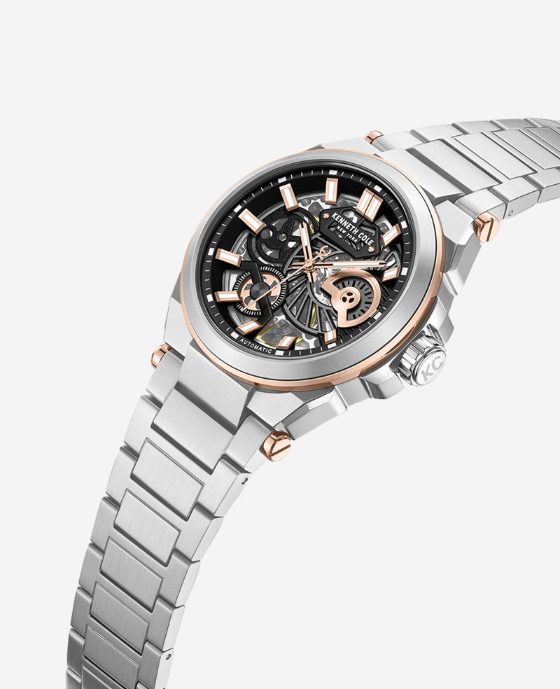 Kenneth Cole Reaction Watches Skeleton Automatic Bracelet Watch orologio argento automatico