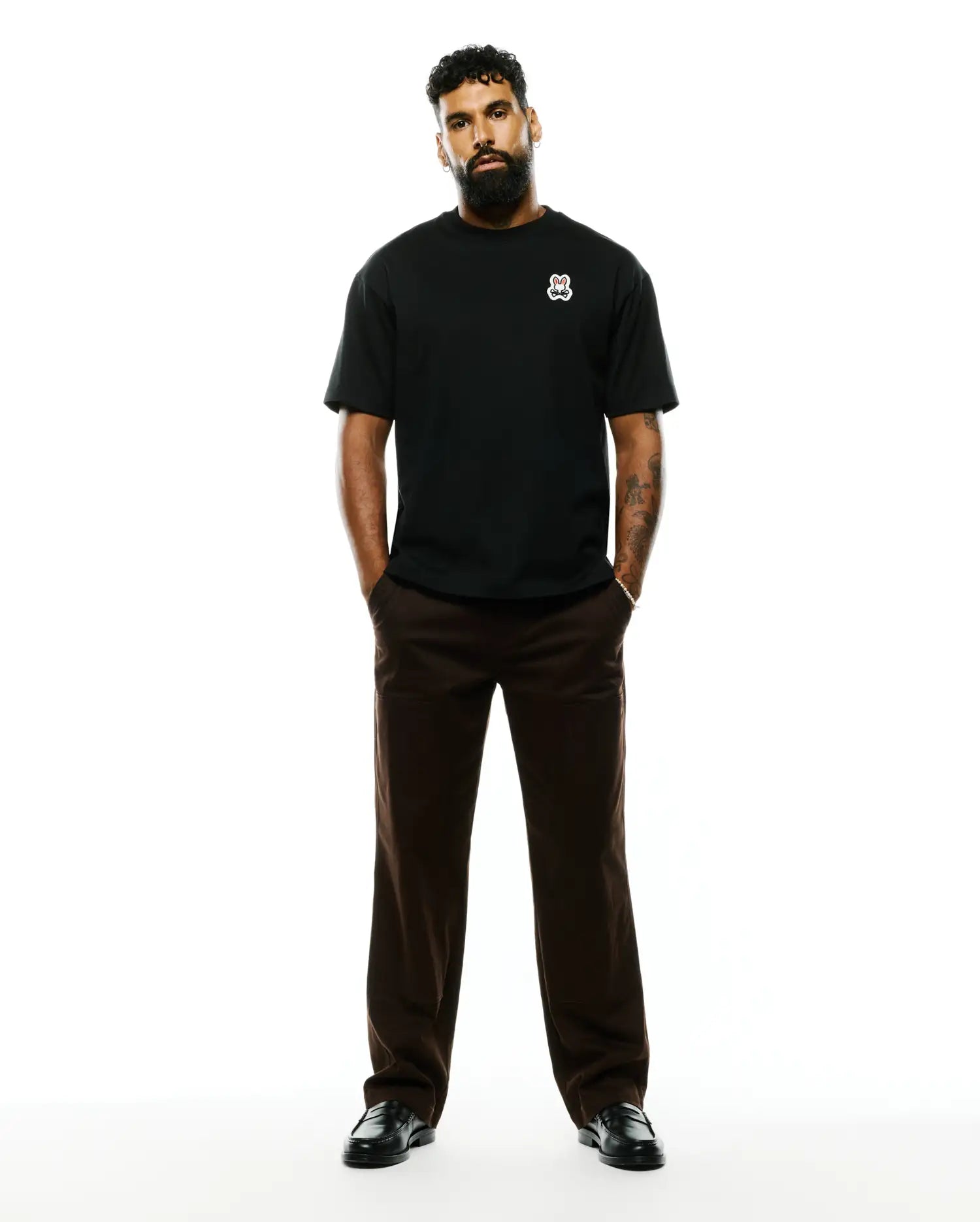 Psycho Bunny Men's Tees Jaydon Pima Cotton Oversized-Fit Tee maglietta nera in cotone Pima