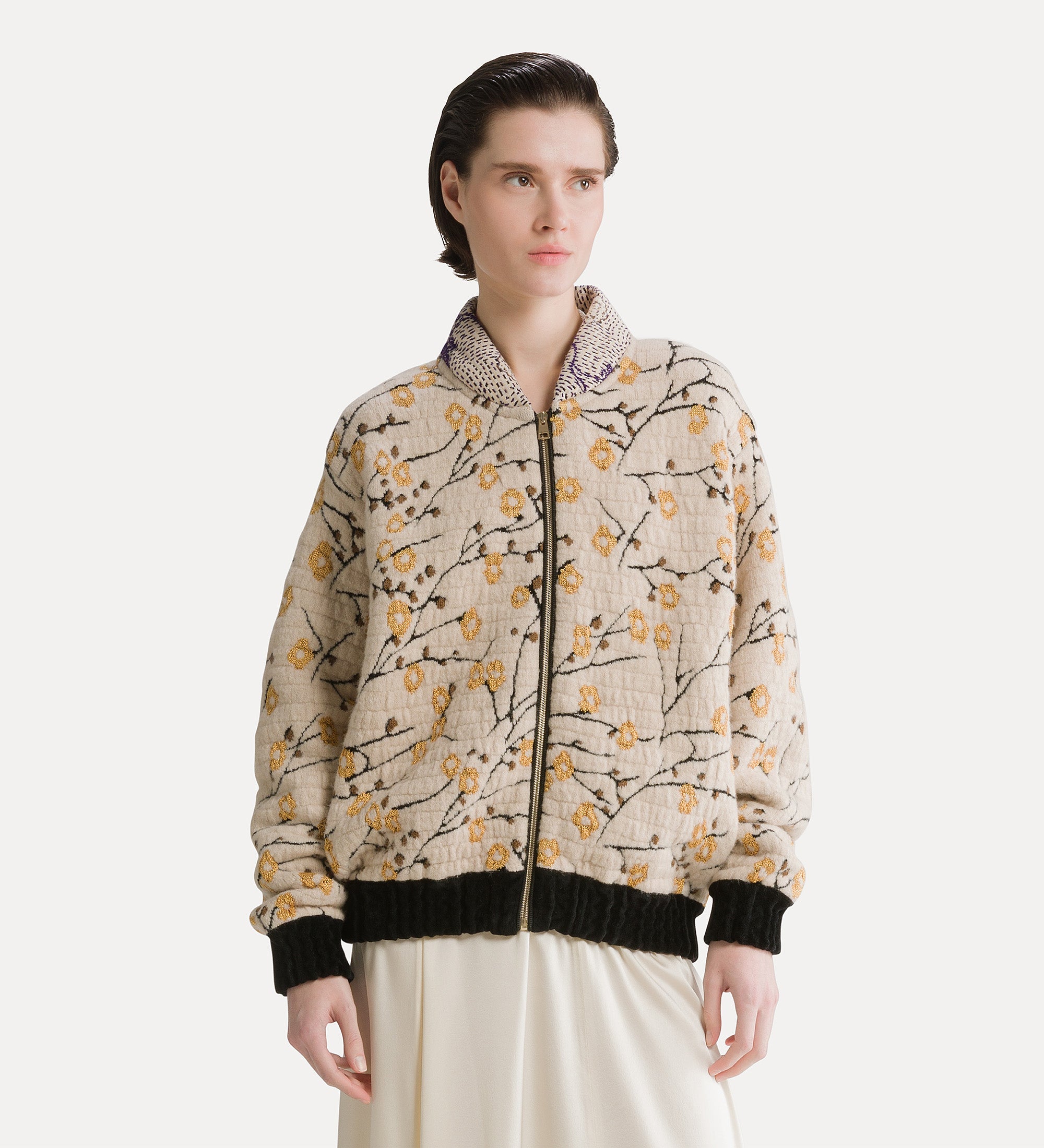Forte giacche Cherry Blossom giacca bomber mandorla jacquard
