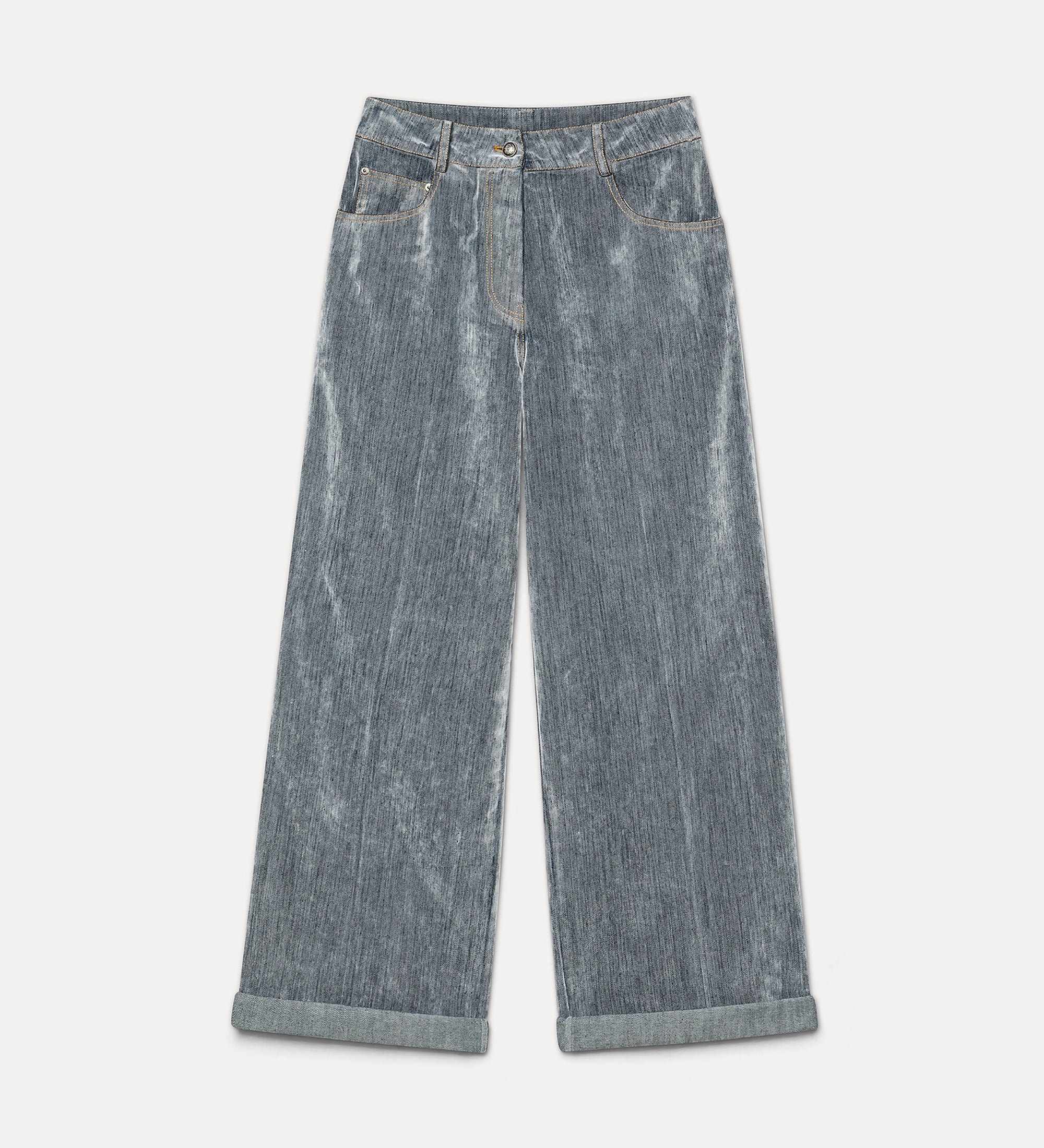 Forte pantaloni jeans wide-leg grigi in denim floccato
