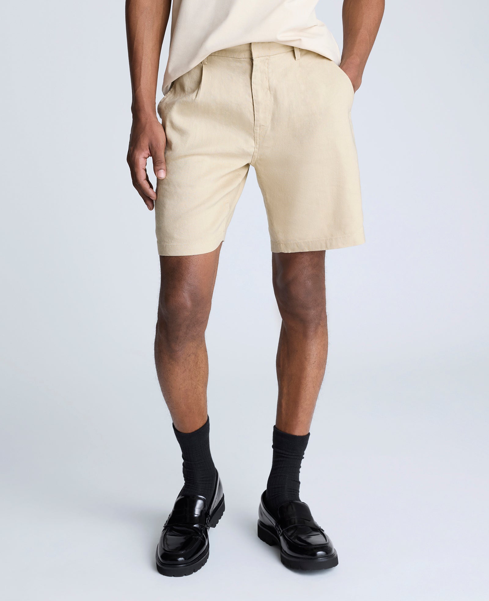 Kenneth Cole Reaction Clothing Performance Pleated Linen Short bermuda beige lino