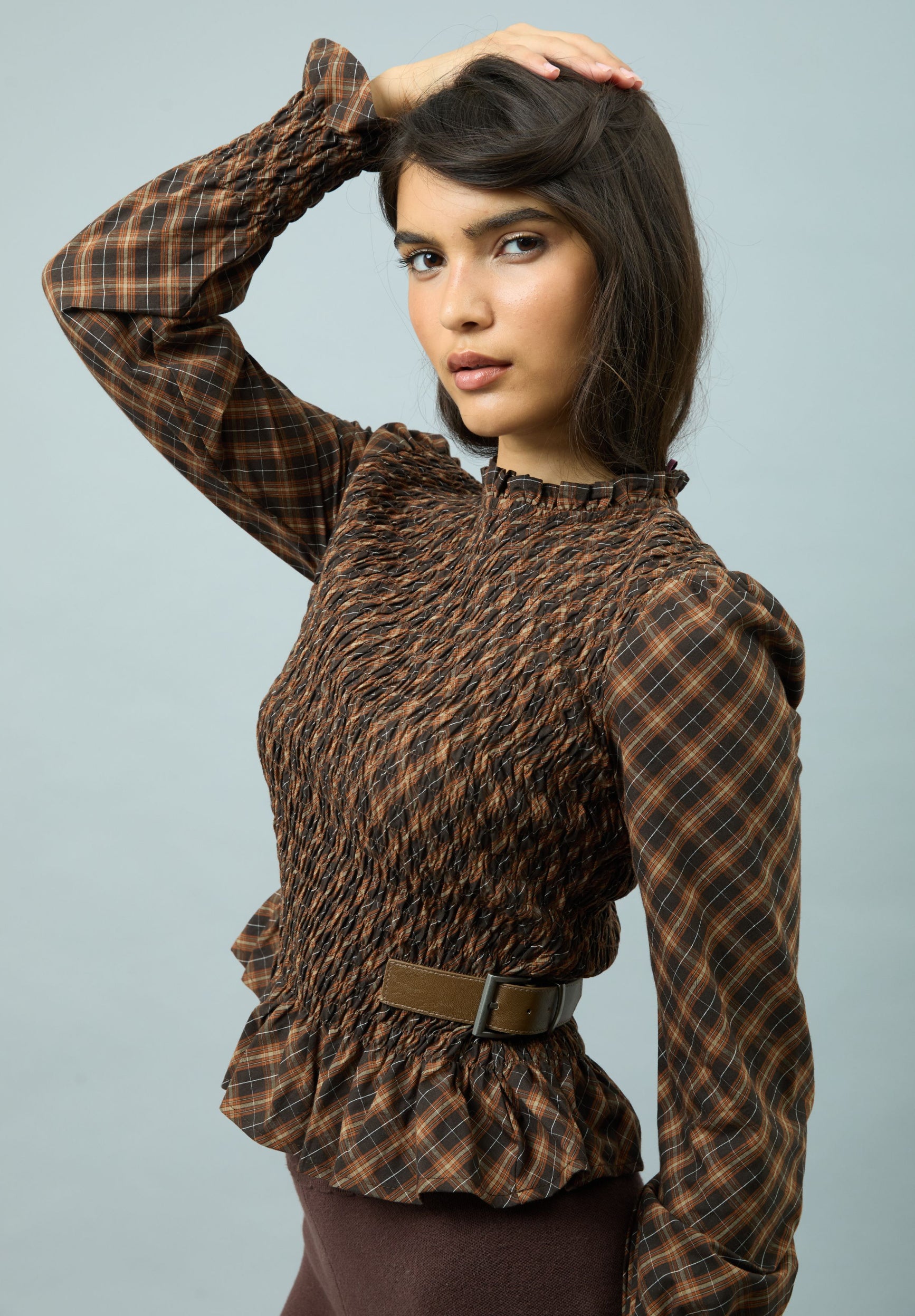 House Of Sunny Womens Tops CHECK RUCHED TOP top a quadri con cintura