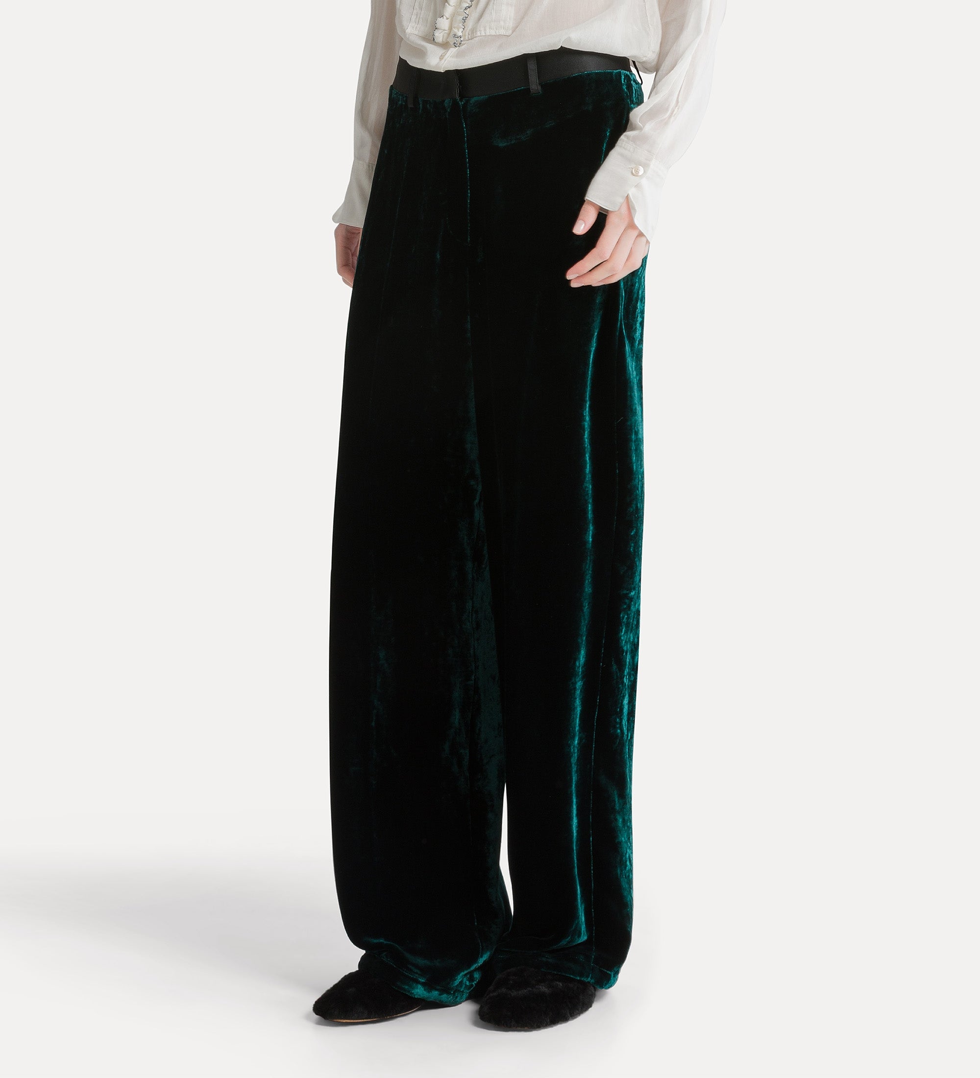 Forte pantaloni moiré velvet tuxedo trousers verdi in velluto