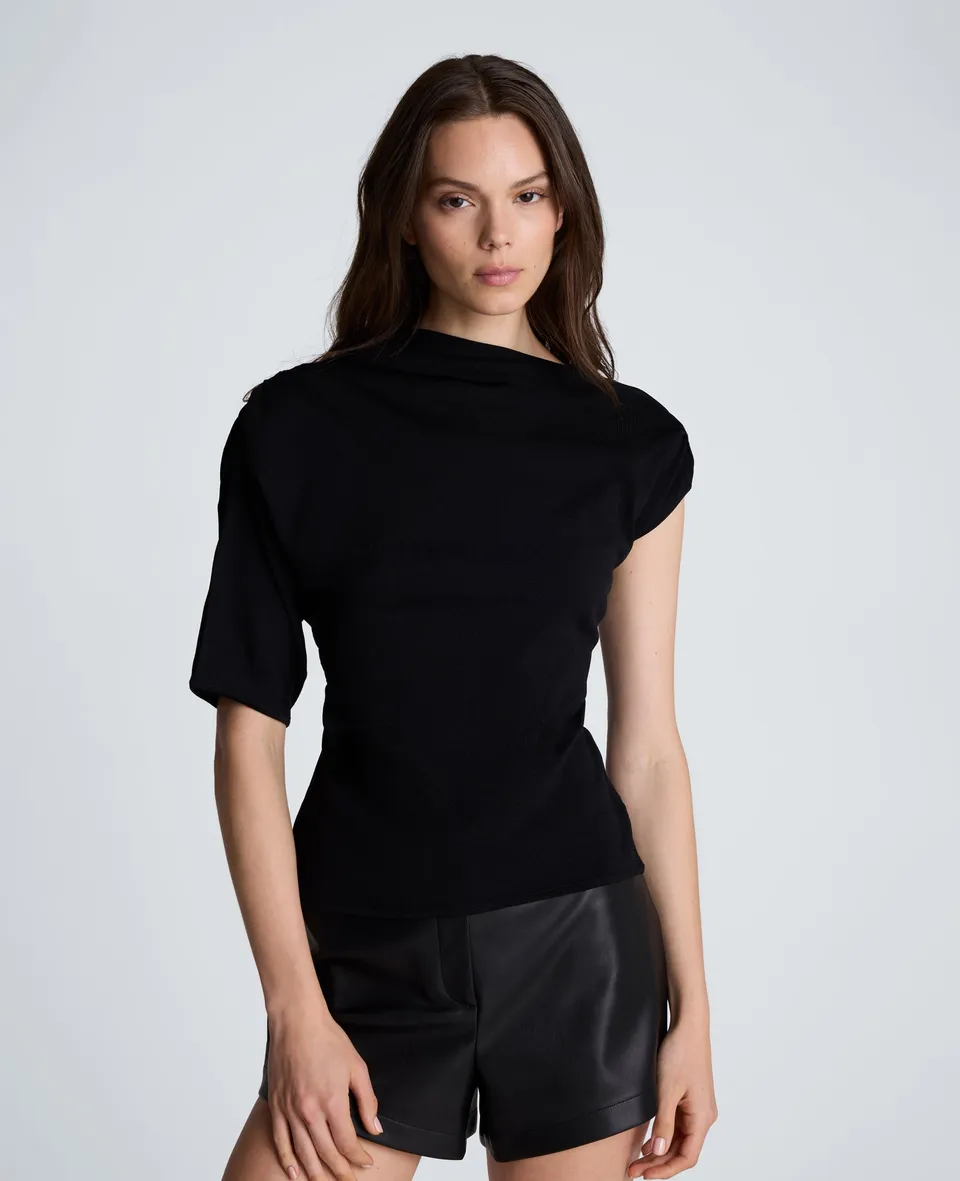 Kenneth Cole Clothing Asymmetrical Drape Neck Jersey Sweater maglione nero