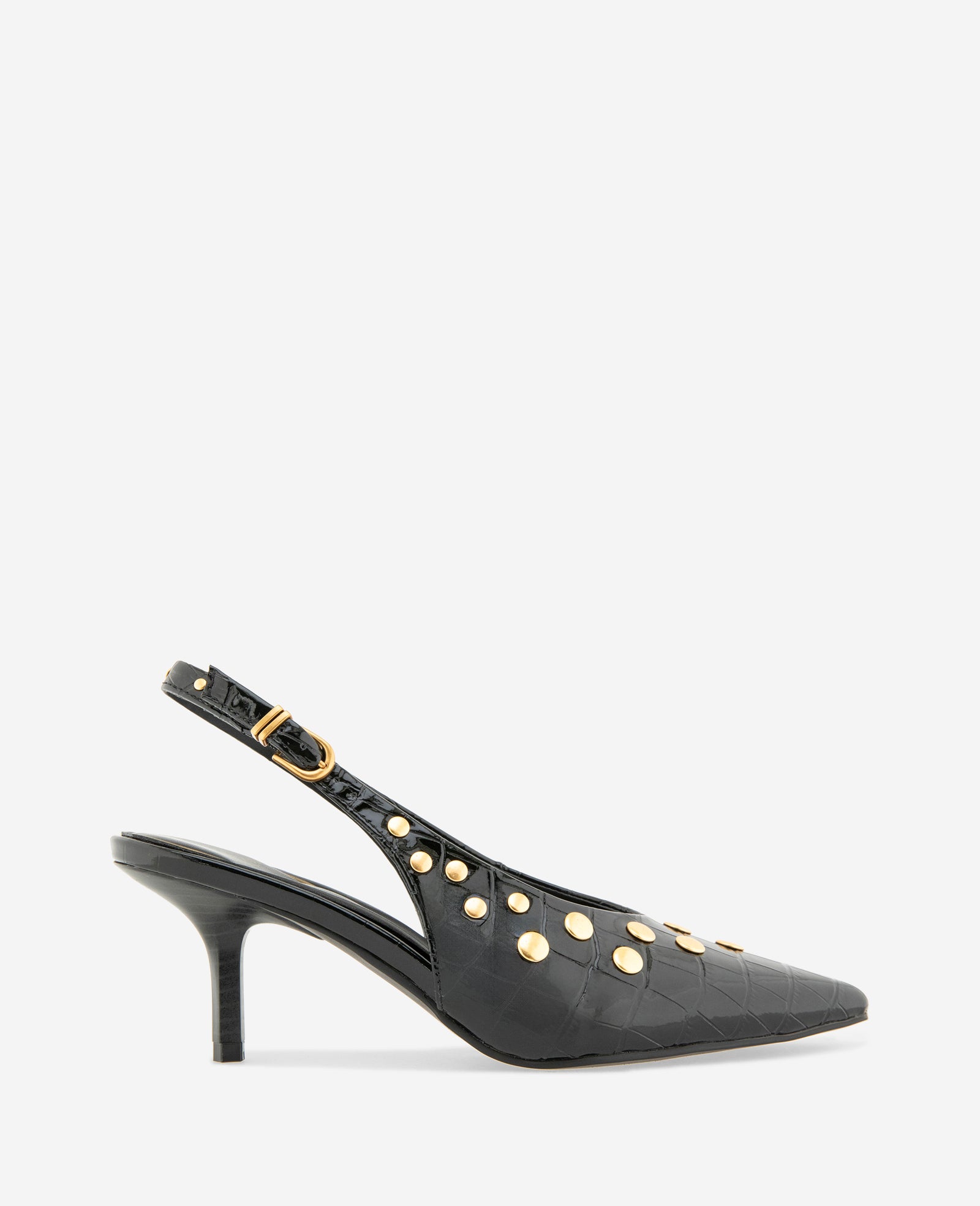 Kenneth Cole Reaction Shoes Ulysses Croco Patent Stud Slingback nero croco