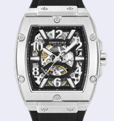 Kenneth Cole Reaction Watches Skeleton Automatic Silicone Strap Watch orologio nero