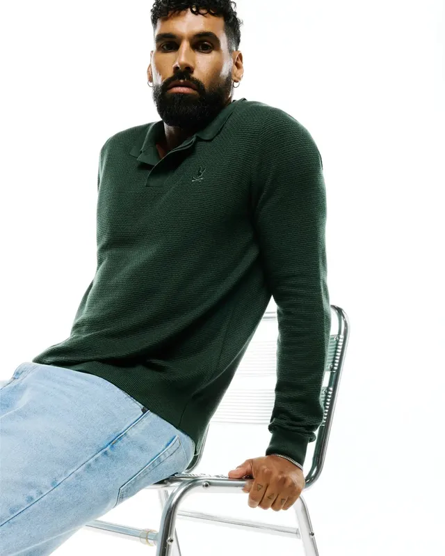 Psycho Bunny Men's Polos Leroy Long Sleeve Knit Polo MT0100321 polo verde 327 Pineneedle