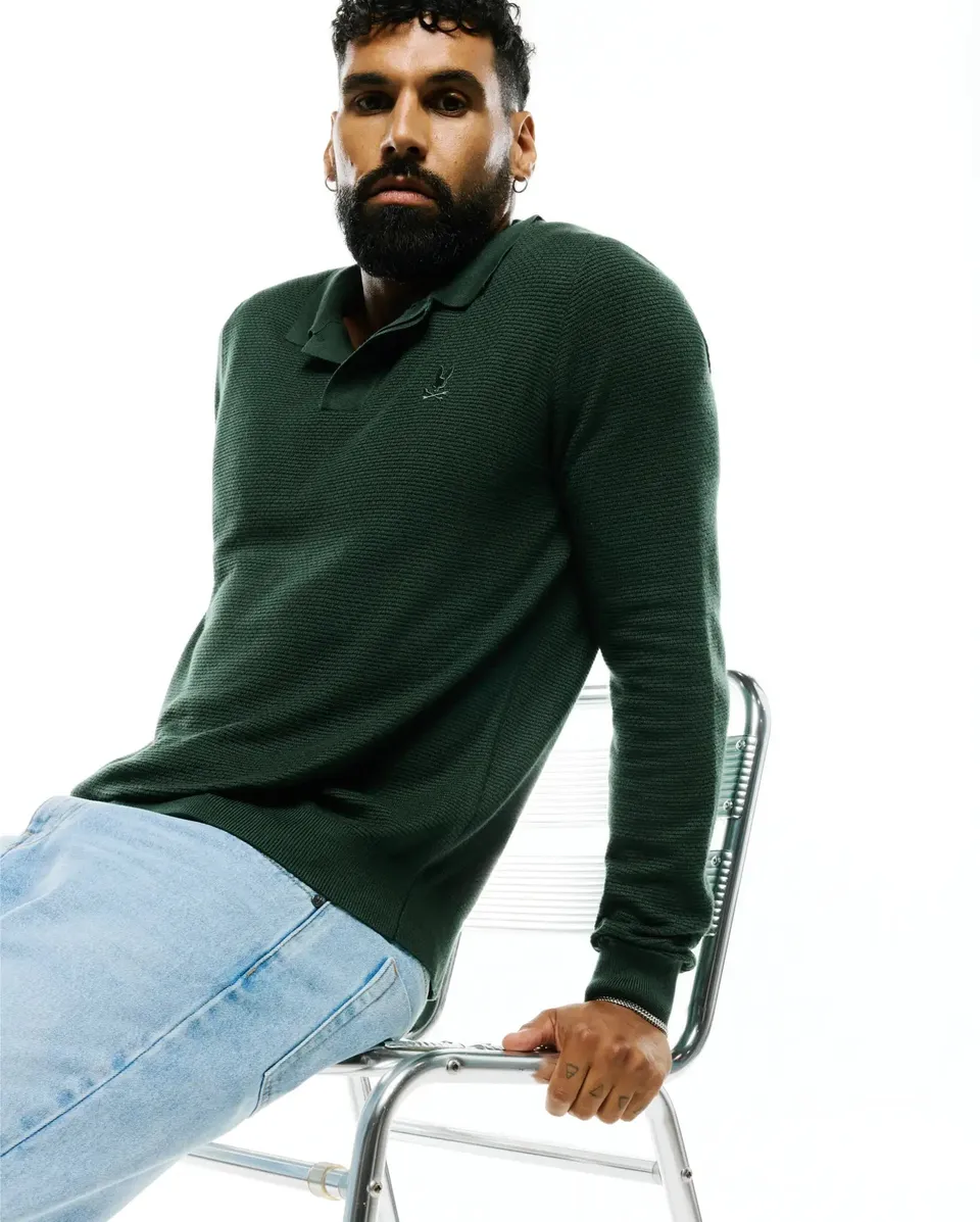 Psycho Bunny Men's Polos Leroy Long Sleeve Knit Polo MT0100321 polo verde 327 Pineneedle