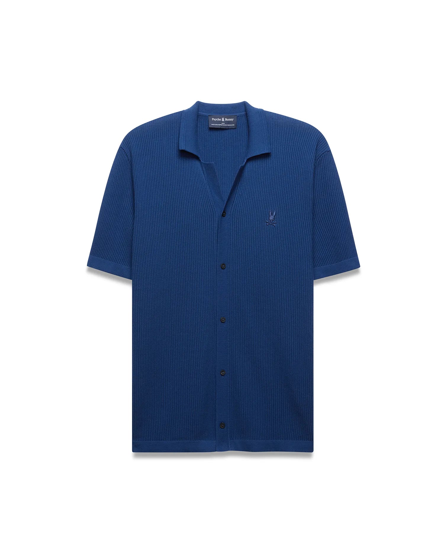 Psycho Bunny Men's Shirts Yann Knit Camp Shirt MT0300171 camicia blu regular fit