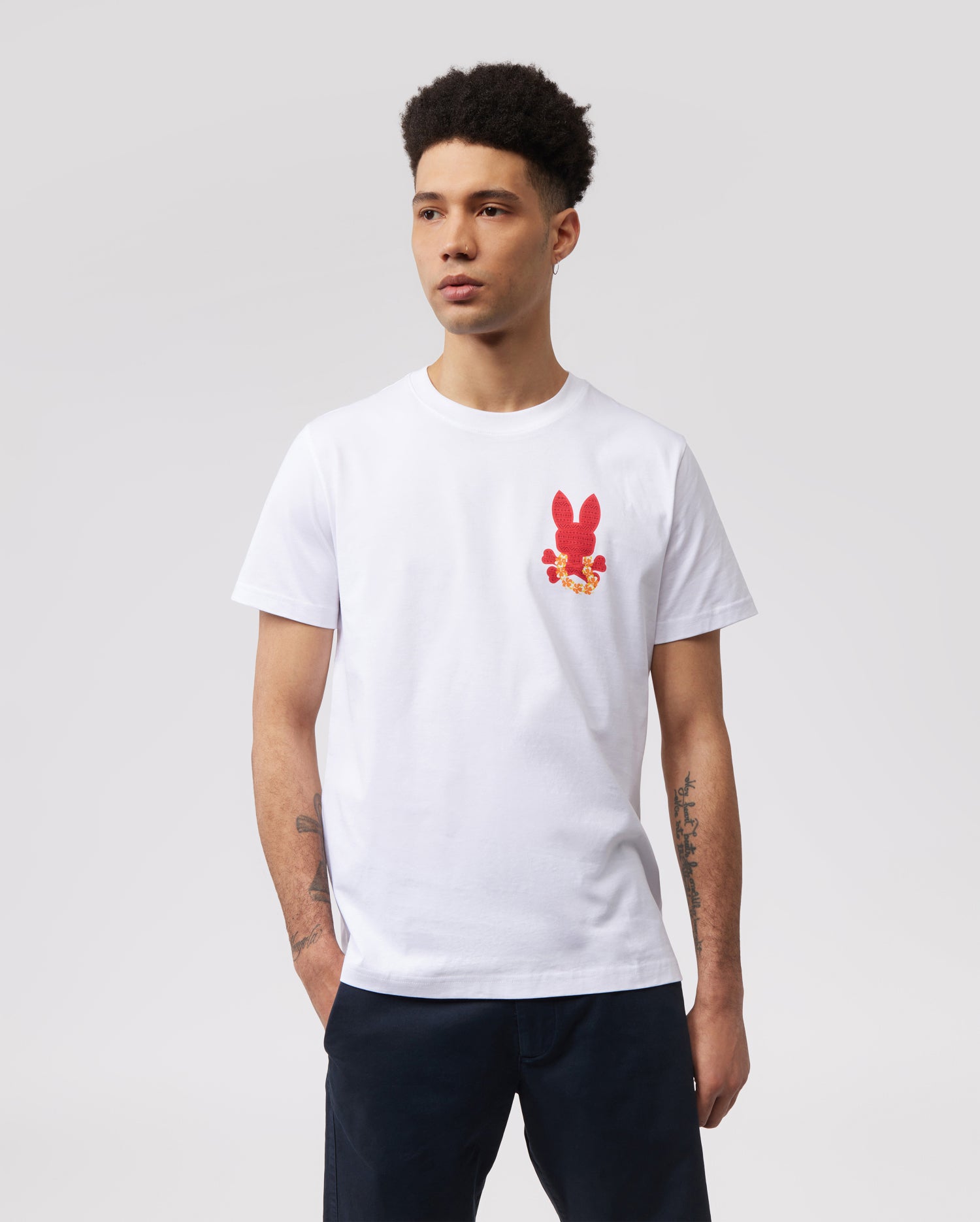 Psycho Bunny Men's Tees Hawaii City Tee B6U169Y1PC t-shirt bianca in cotone Pima