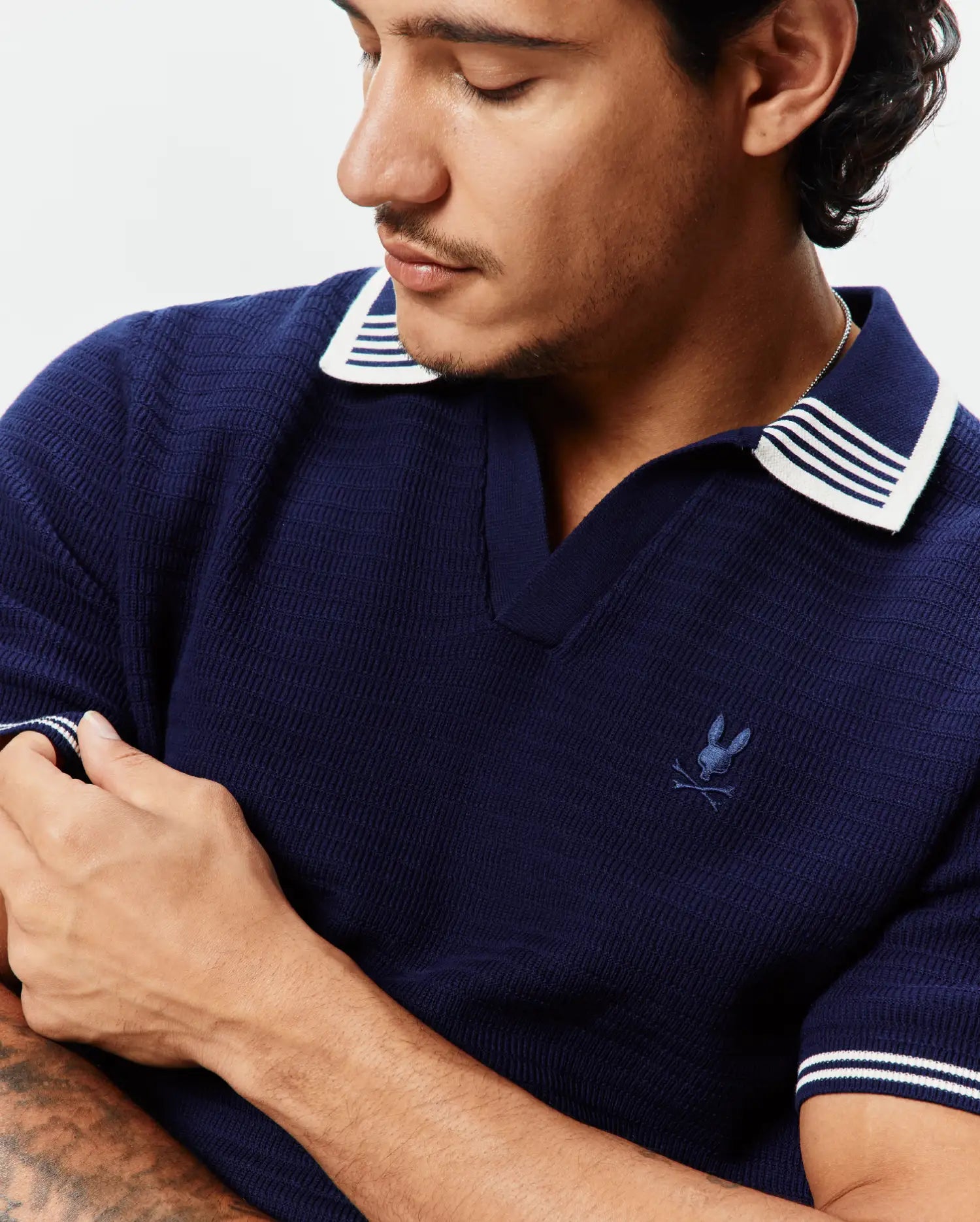 Psycho Bunny Men's Polos Elowen Knit Polo polo blu sera in cotone