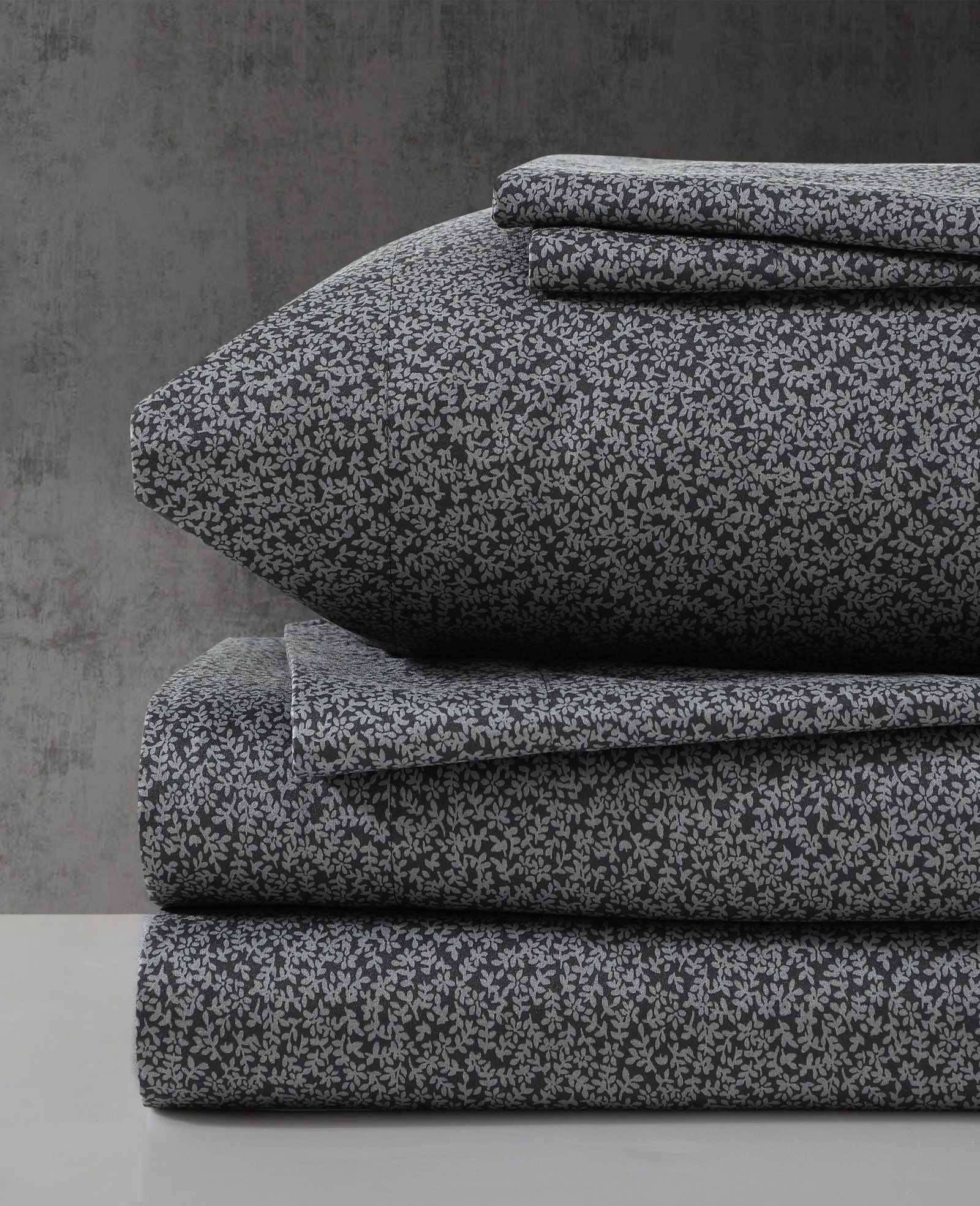 Kenneth Cole Reaction Home & Bedding Chill Flowers set lenzuola Charcoal, Queen – finitura rinfrescante