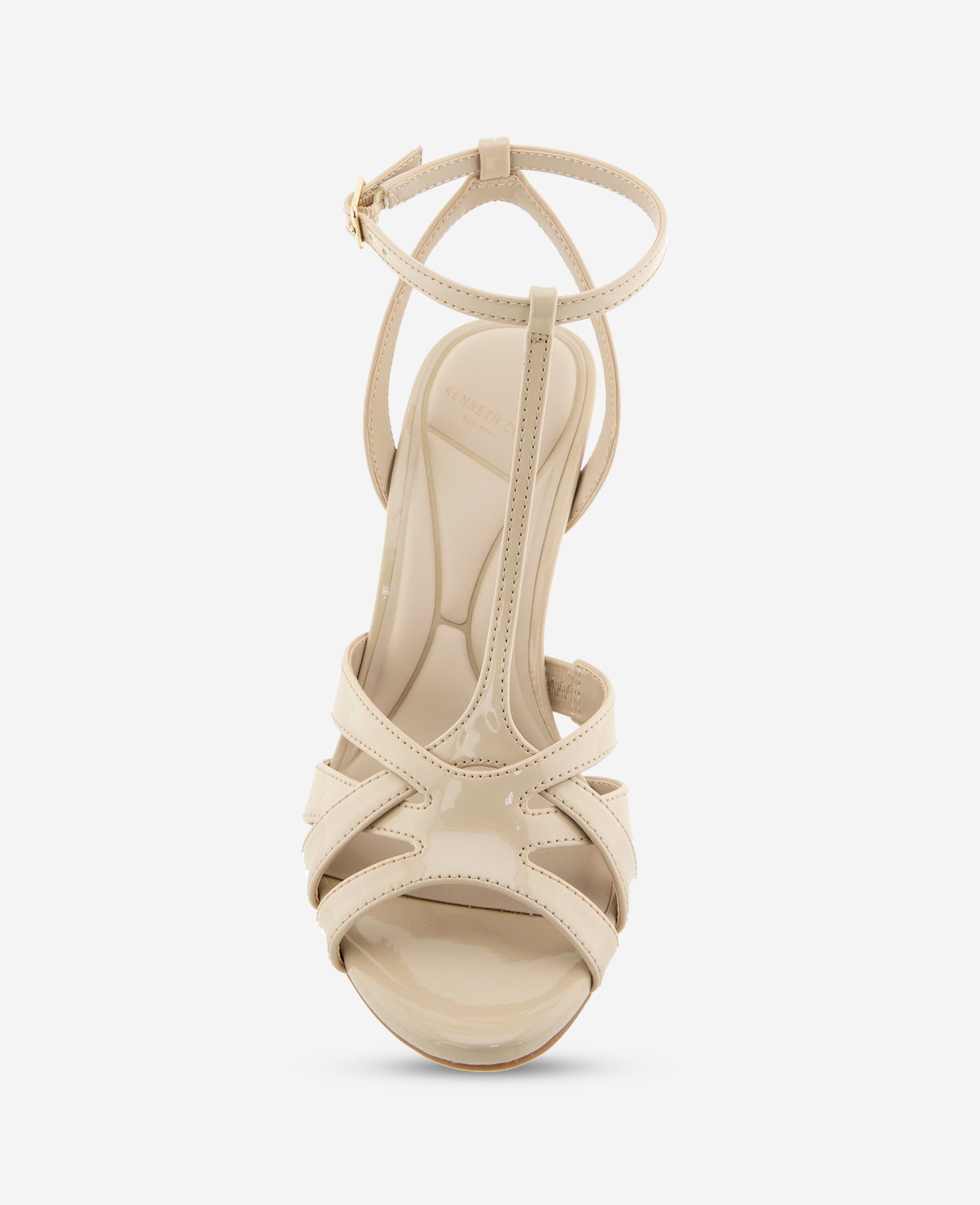 Kenneth Cole Reaction Shoes Liona Patent T-Strap sandalo Warm Sand 5-11 tacco