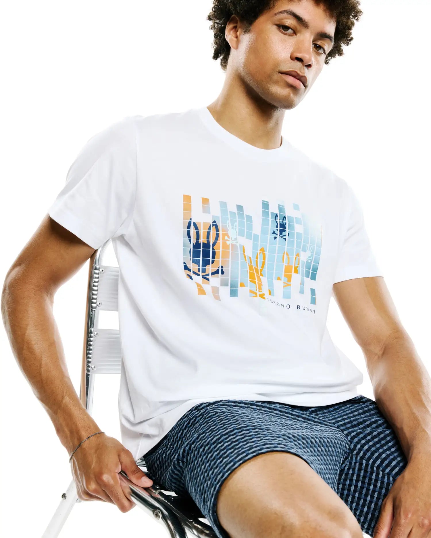 Psycho Bunny Men's Tees Zander Pima Cotton Graphic Tee maglietta bianca