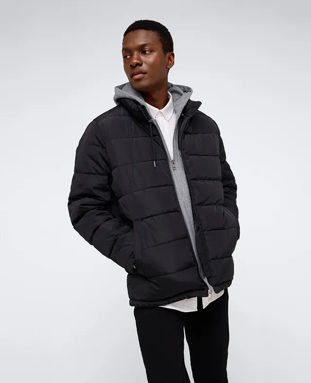 Kenneth Cole Reaction Clothing Puffer with Attached Jersey Hood piumino nero con cappuccio
