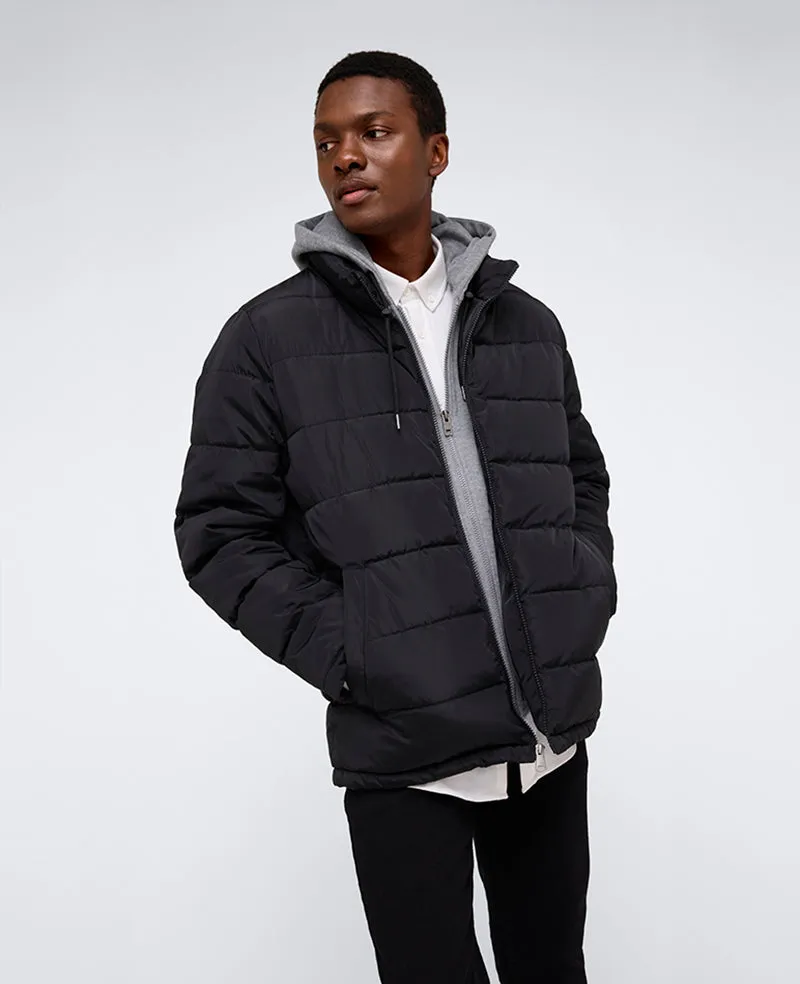 Kenneth Cole Reaction Clothing Puffer with Attached Jersey Hood piumino nero con cappuccio