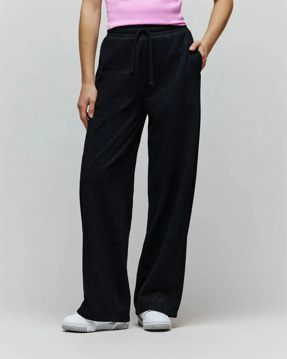 Psycho Bunny Jules Lurex Sweatpant pantaloni neri in felpa lurex