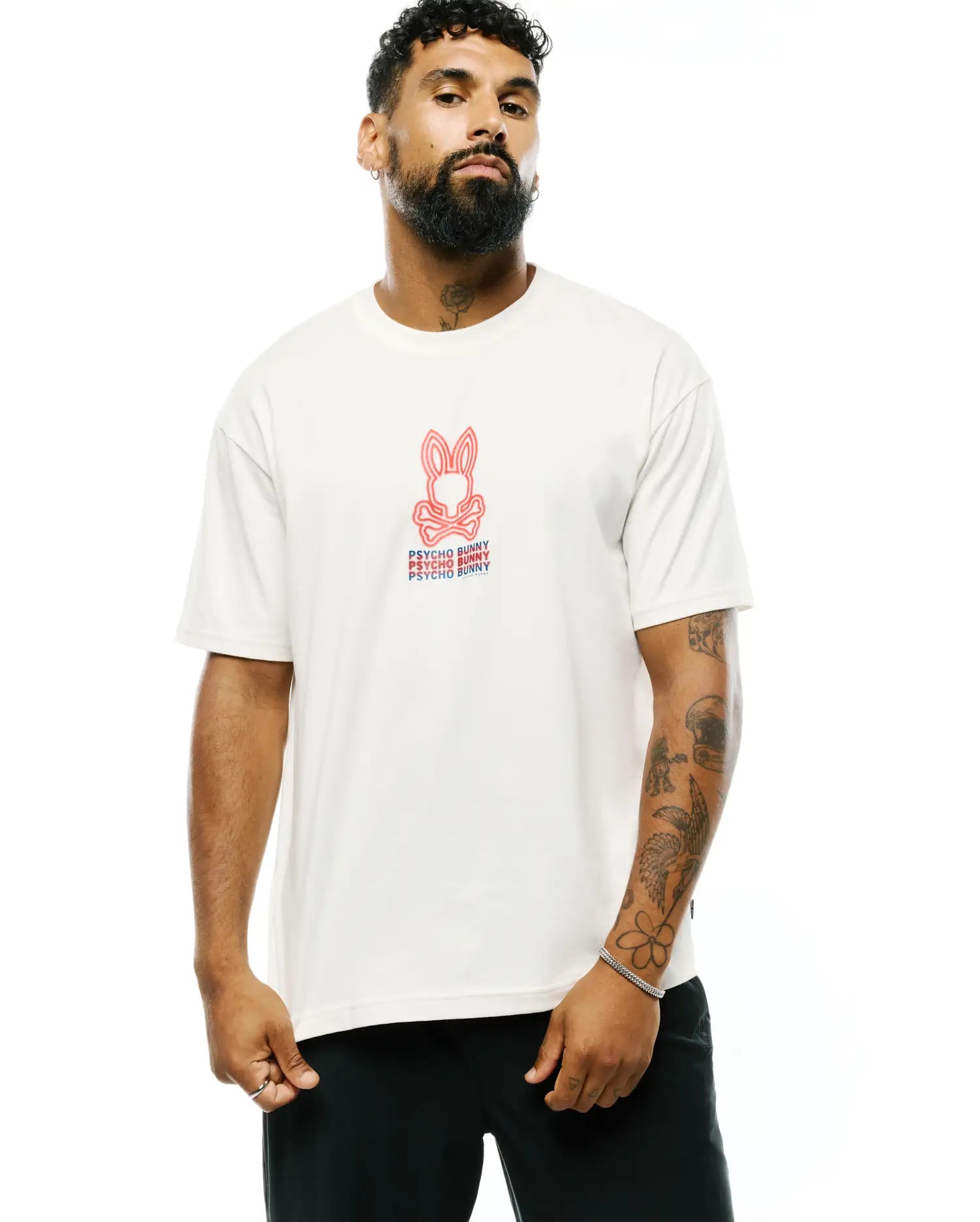Psycho Bunny Men's Tees Alex Pima Cotton Back Graphic Tee MT0200372 maglietta ecru