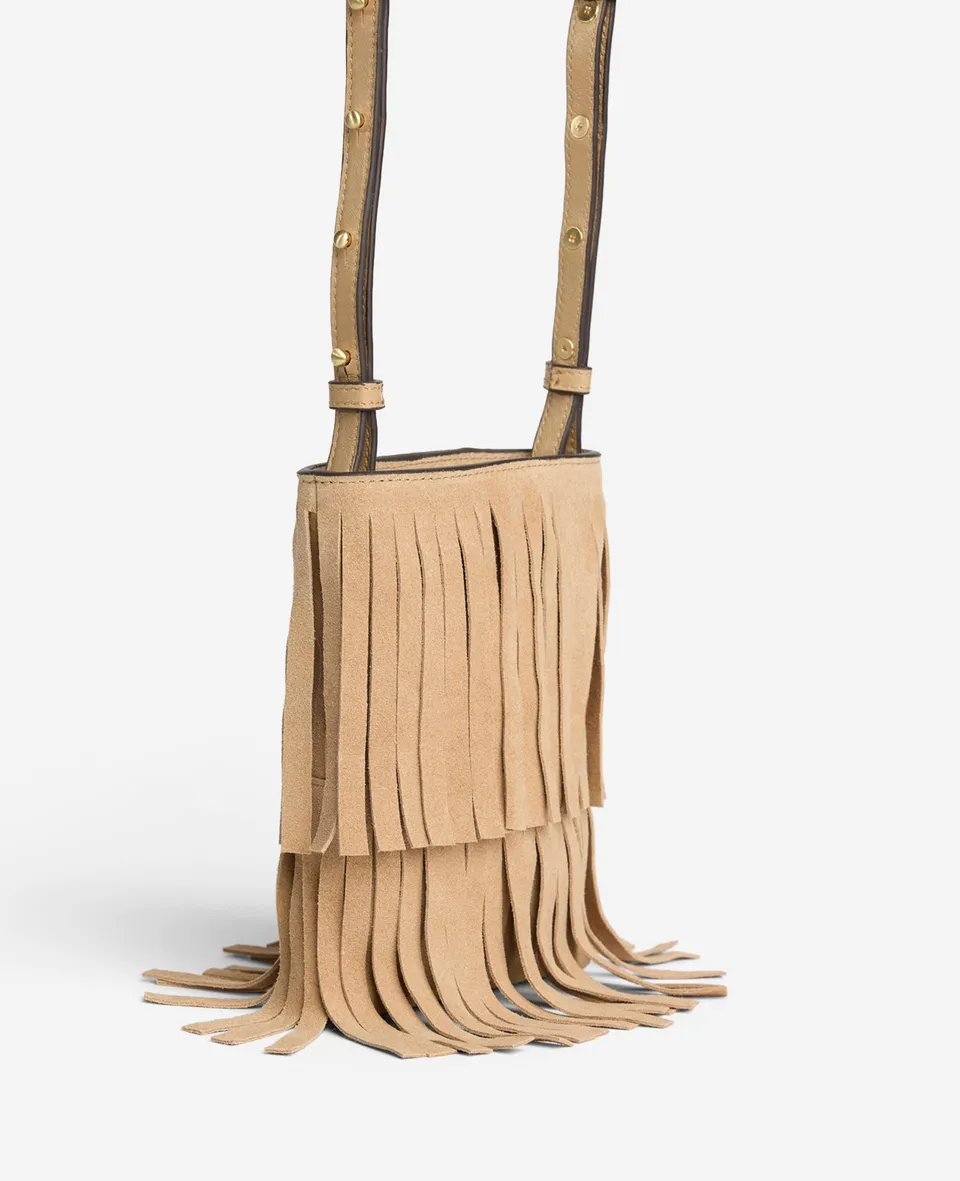 Kenneth Cole Reaction Bags Fringe Crossbody Pouch Bag borsa tracolla beige in suede
