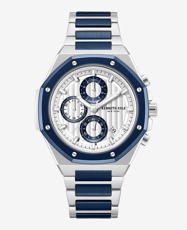 Kenneth Cole Reaction Watches Dress Sport Chronograph Two-Tone Stainless Steel Bracelet Watch orologio argento blu