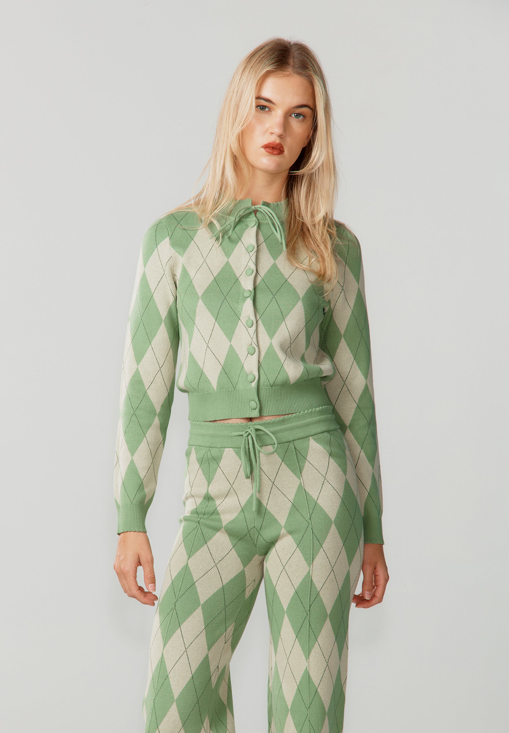 House Of Sunny Women's Knitwear Argyle Lounge Cardigan cardigan corto