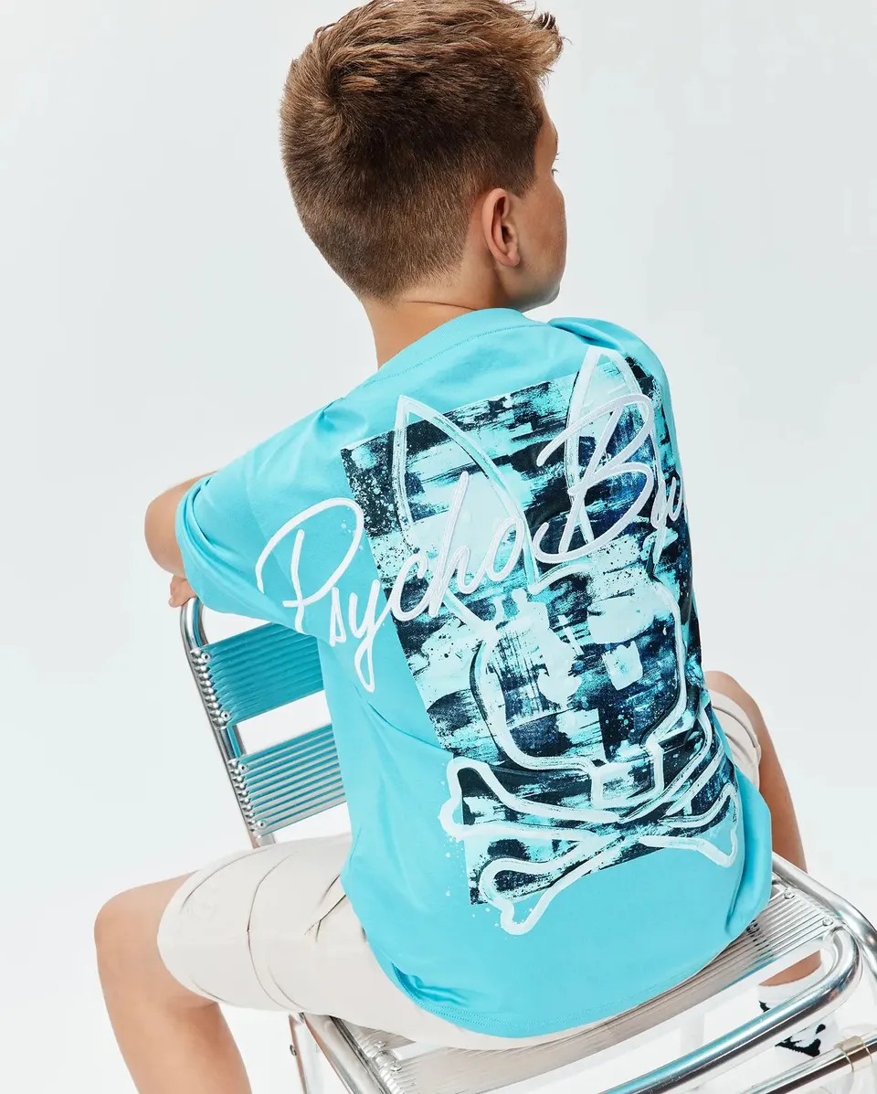 Psycho Bunny Kids Tees Isaac Oversized Tee maglietta bambino blu Maui