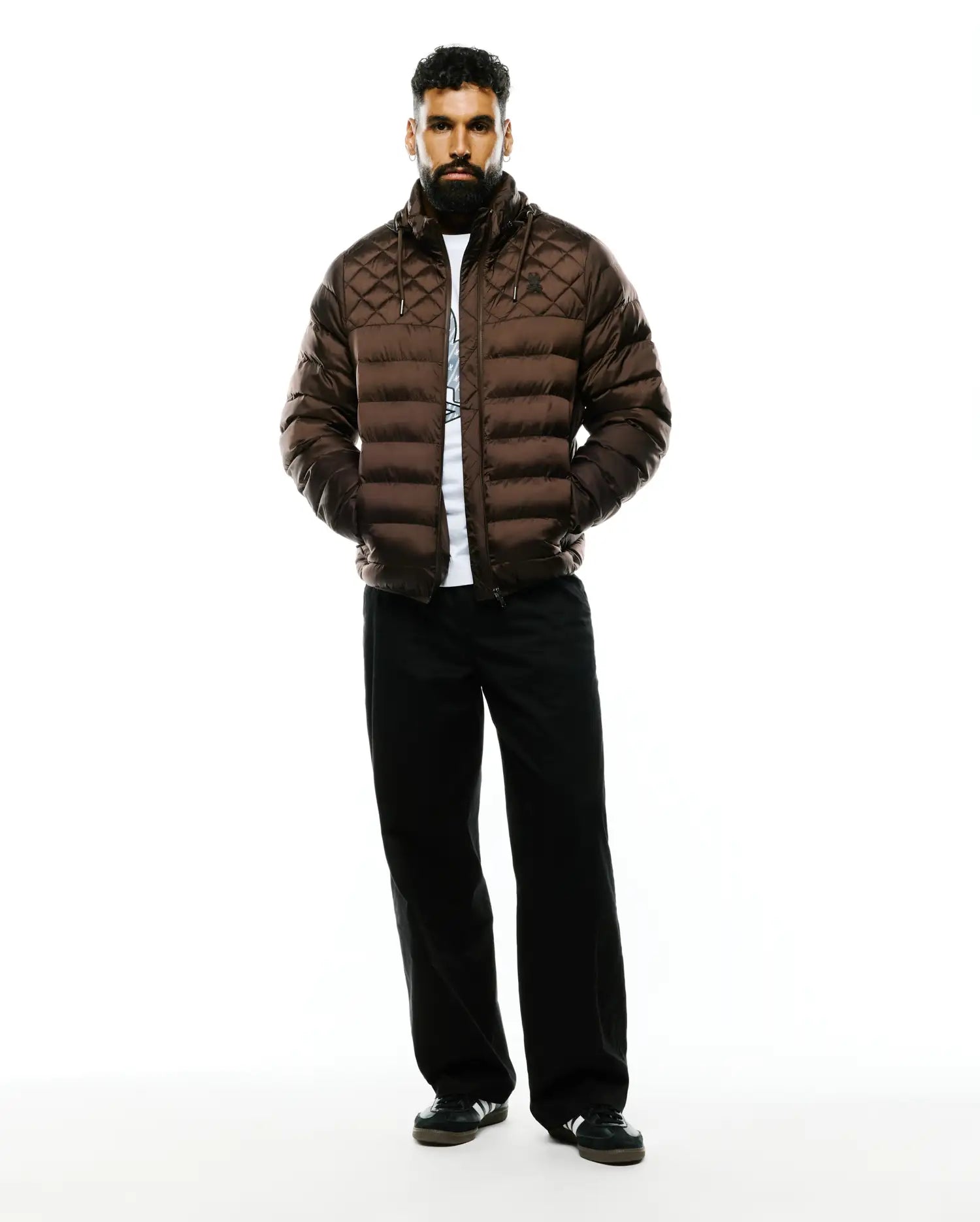 Psycho Bunny Jackets Emerik giacca piumino con cappuccio marrone regular nylon