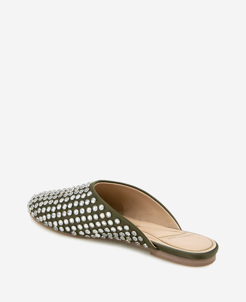 Kenneth Cole Reaction Shoes Saddie Studded Rhinestone Mule mules olive con strass
