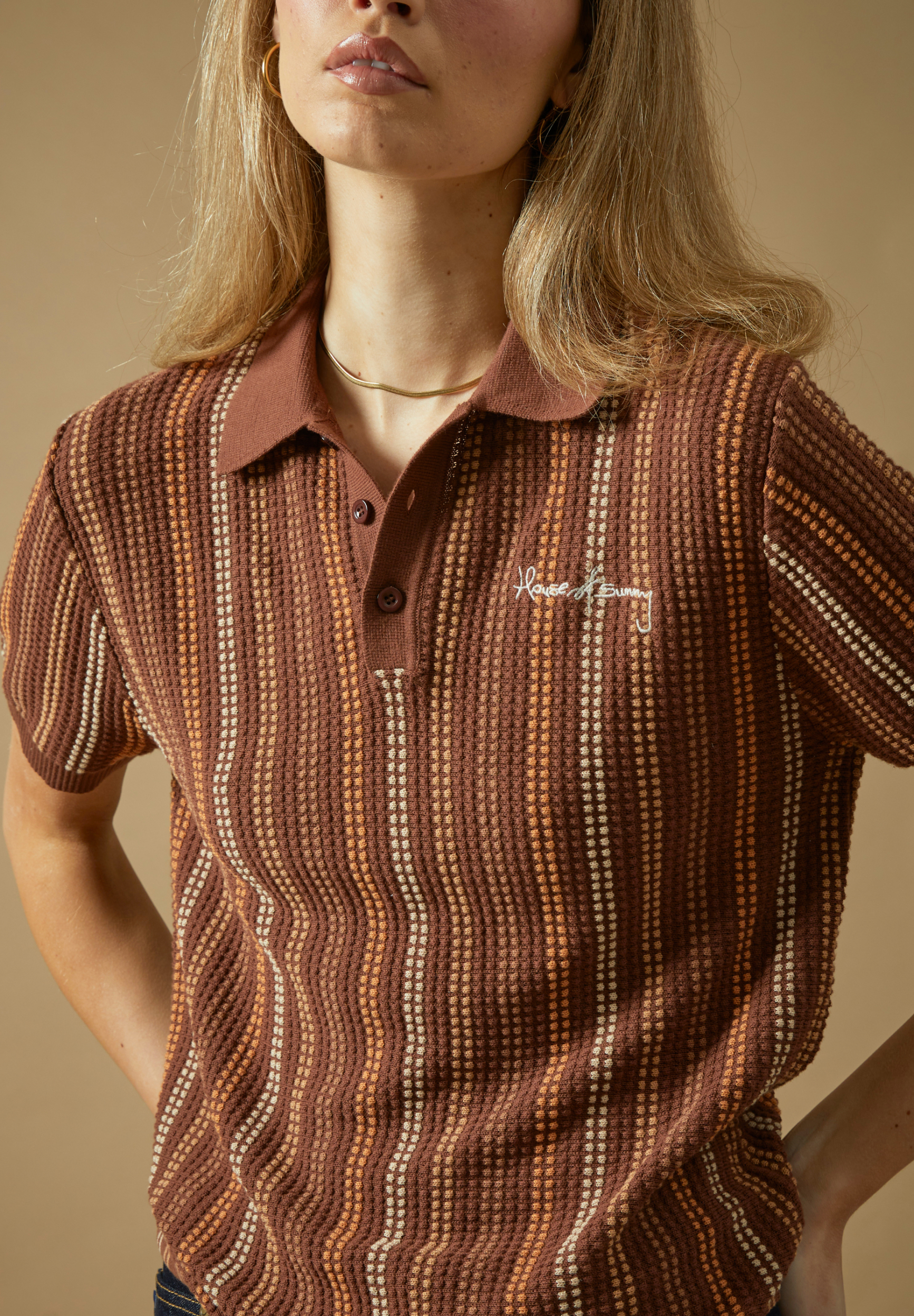 House Of Sunny Womens Tops Stripe Knitted Polo polo a righe