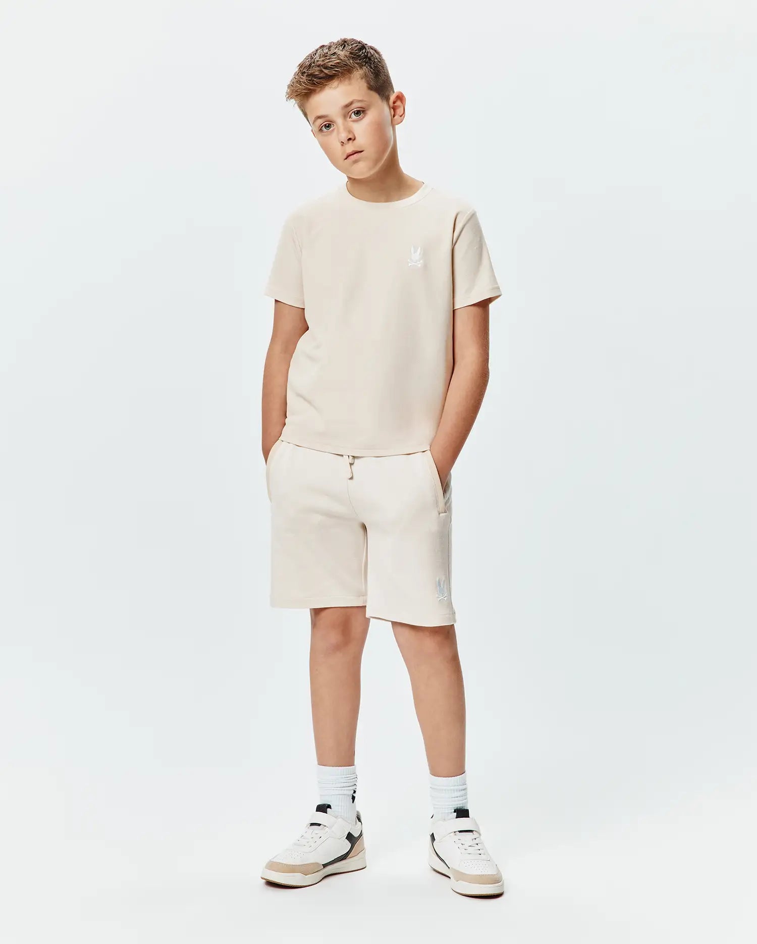 Psycho Bunny Kids Bottoms Keith short bambino beige in cotone